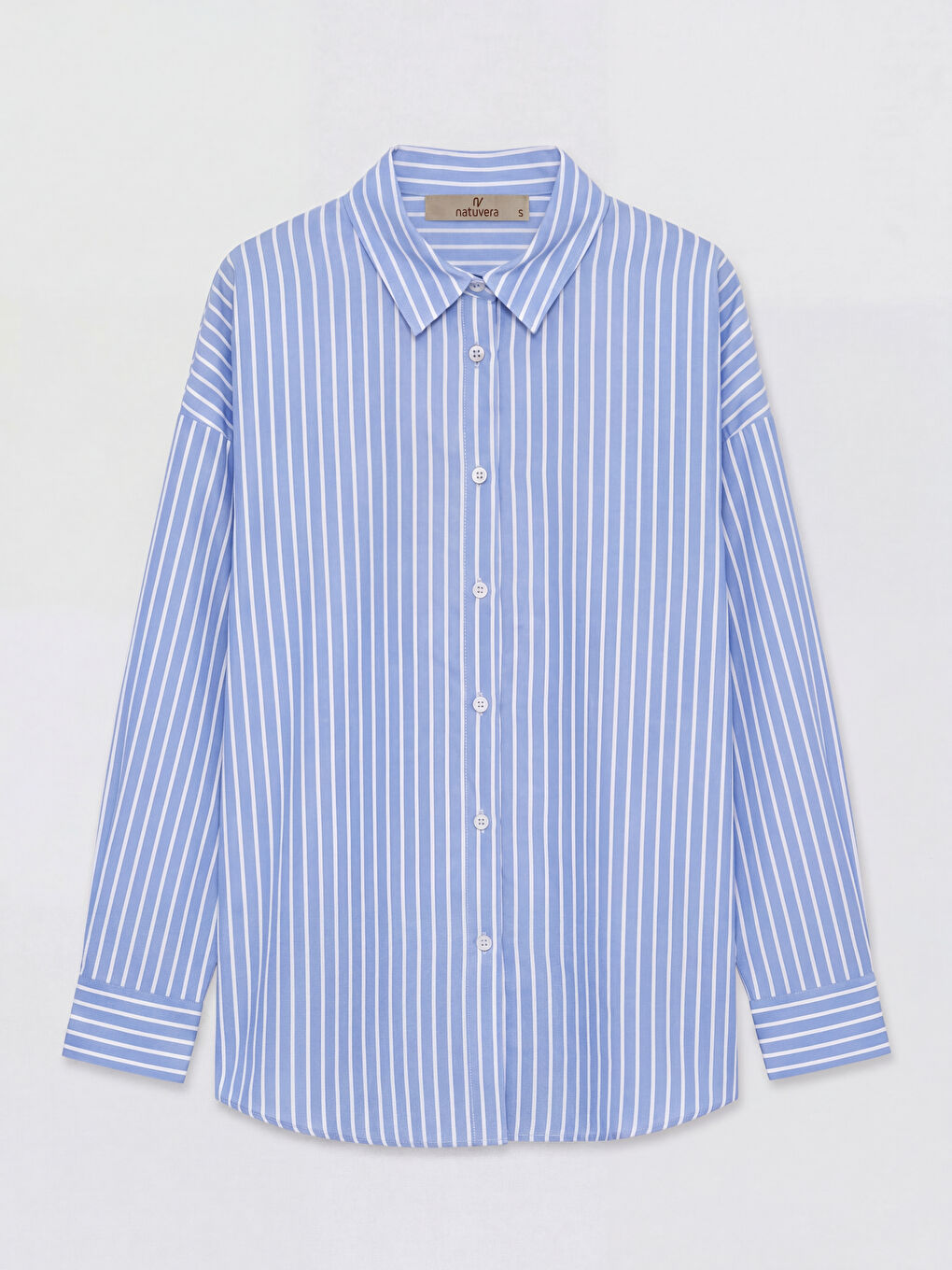 Mavi Çizgili Poplin Kadın Gömlek-4