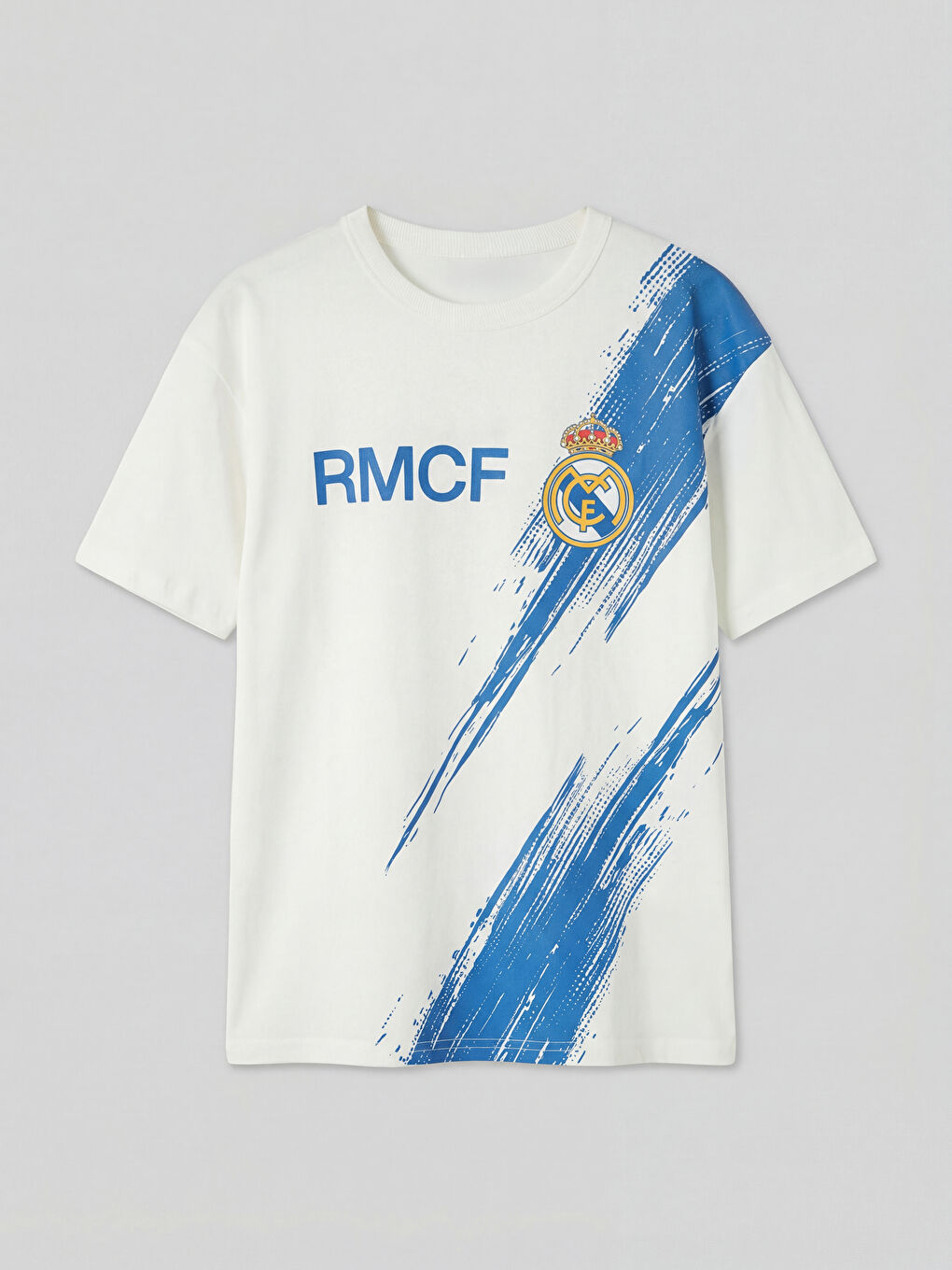 Ekru Bisiklet Yaka Real Madrid Baskılı Erkek Çocuk Tişört