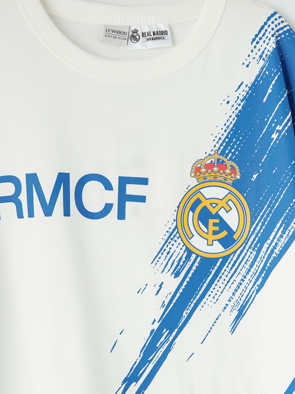 Ekru Bisiklet Yaka Real Madrid Baskılı Erkek Çocuk Tişört-2