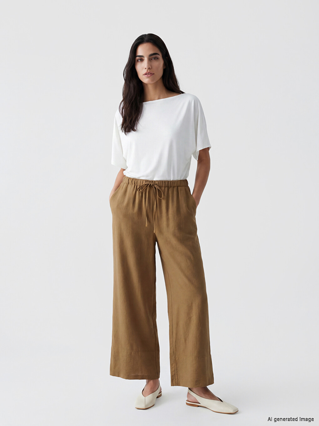 Elastic Waist Wide Leg Women's Trousers