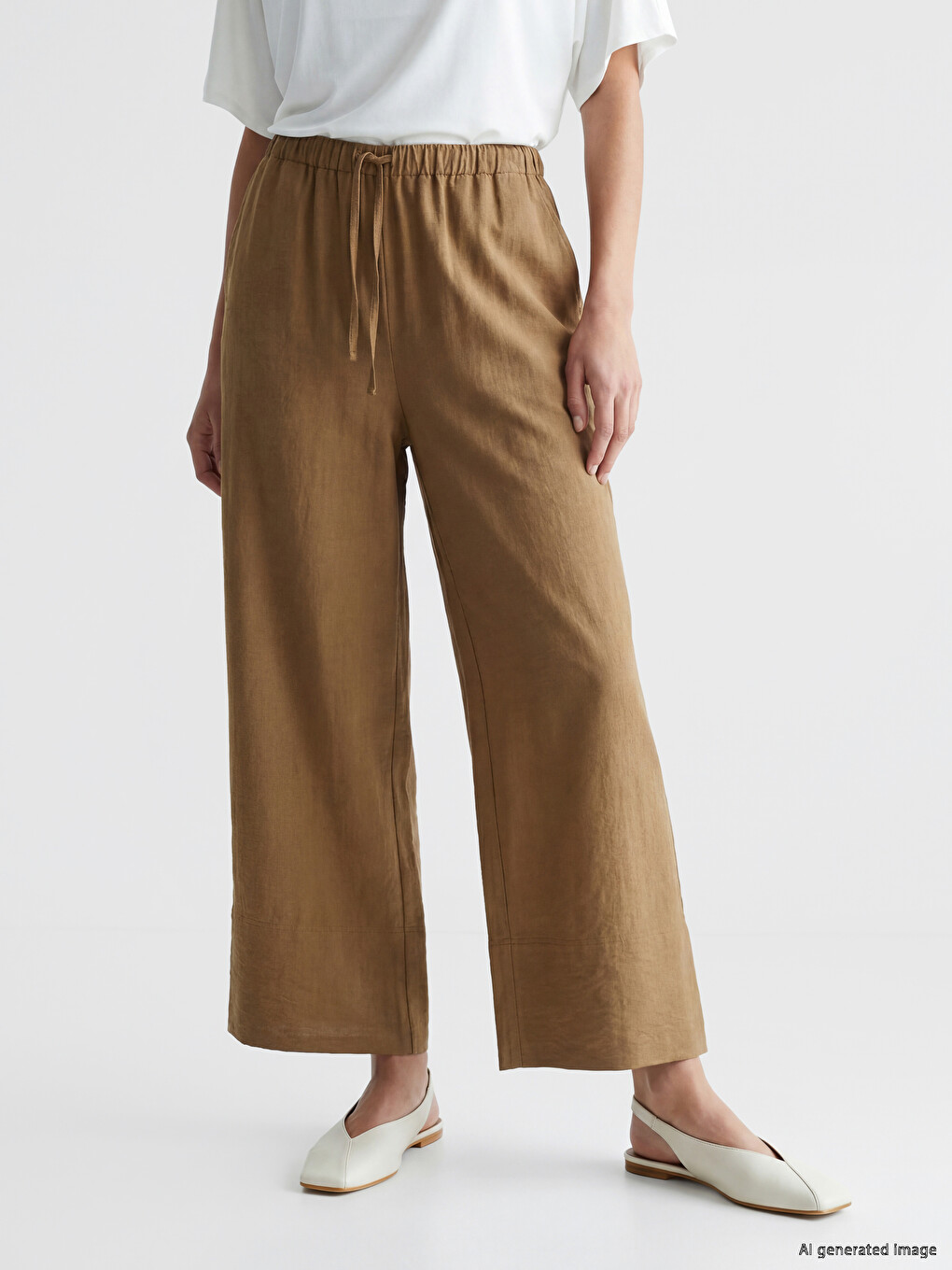 Elastic Waist Wide Leg Women's Trousers-1