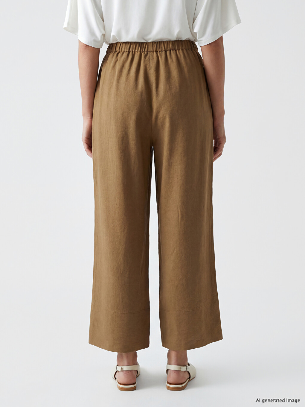 Elastic Waist Wide Leg Women's Trousers-3