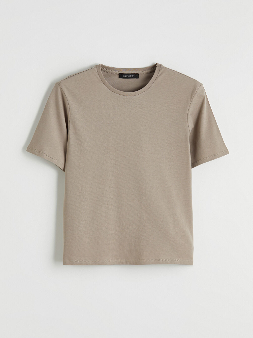 Bej Bisiklet Yaka Kadın Tişört-4