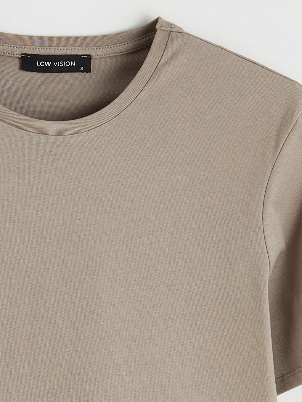 Bej Bisiklet Yaka Kadın Tişört-5