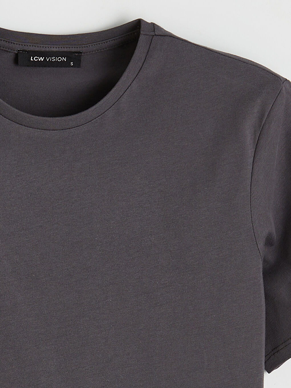 Gri Bisiklet Yaka Kadın Tişört-5