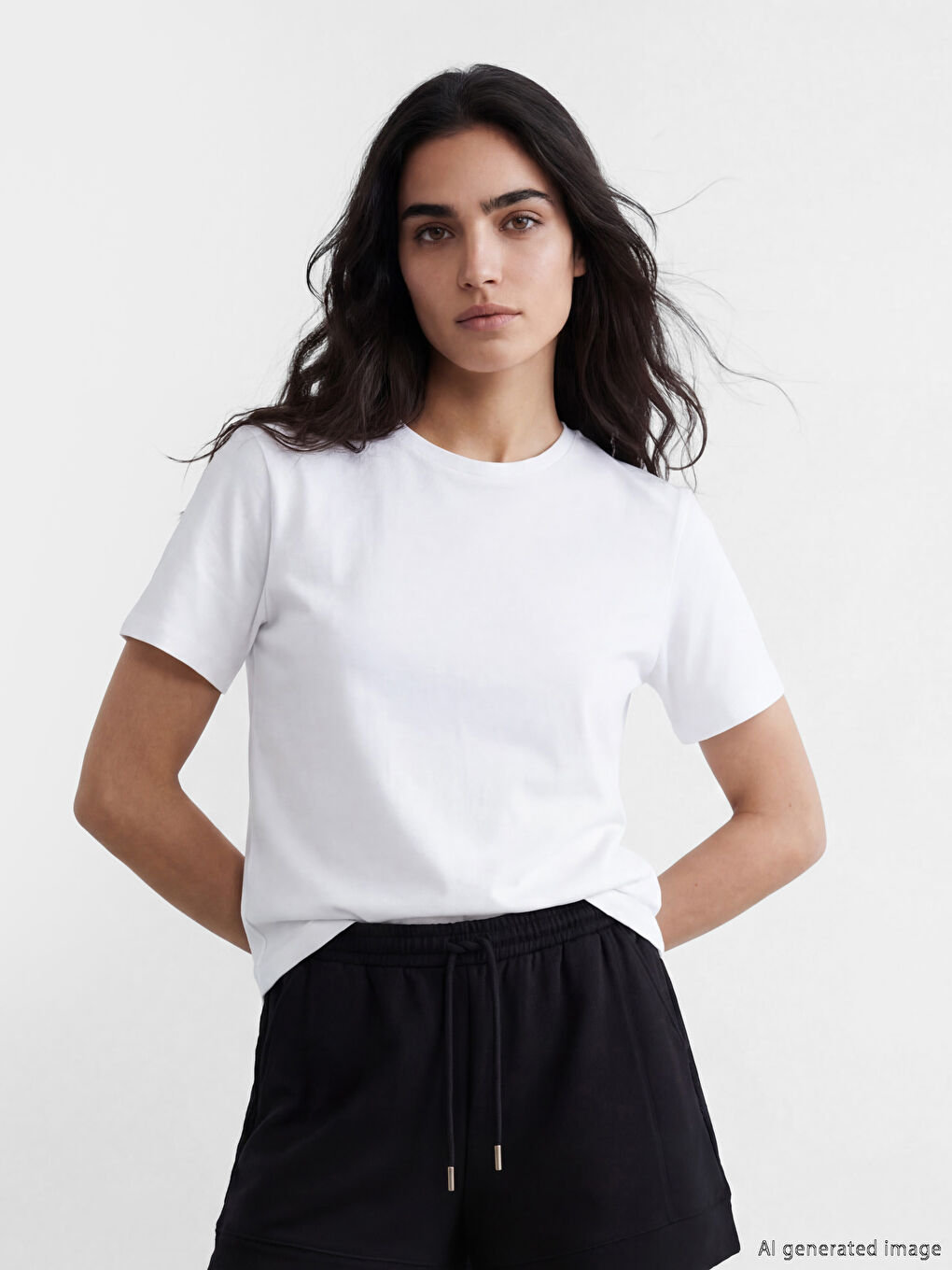 Beyaz Bisiklet Yaka Kadın Tişört