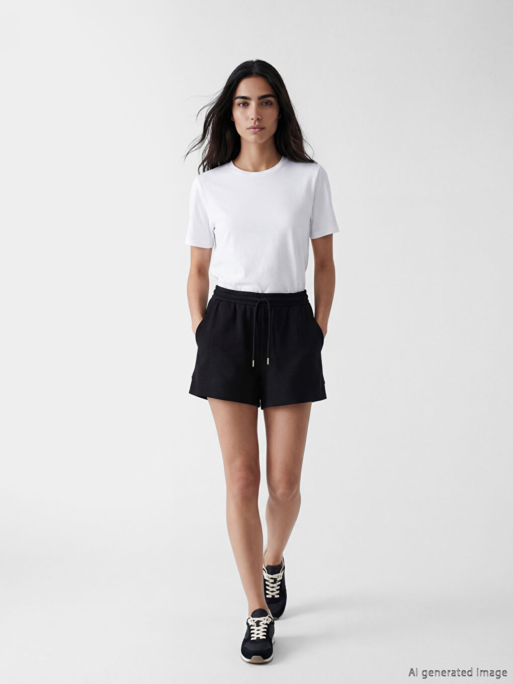 Beyaz Bisiklet Yaka Kadın Tişört-1