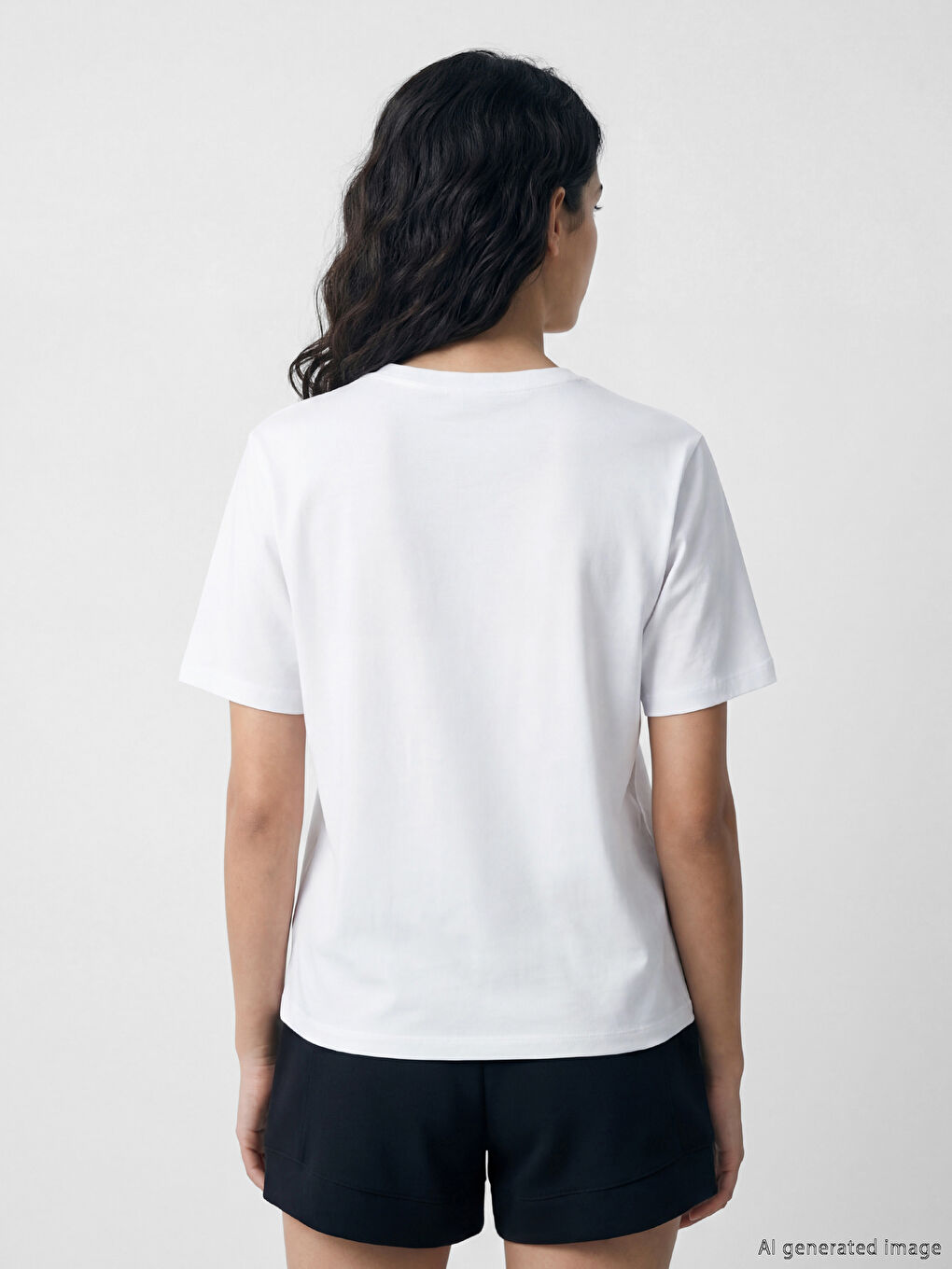 Beyaz Bisiklet Yaka Kadın Tişört-2