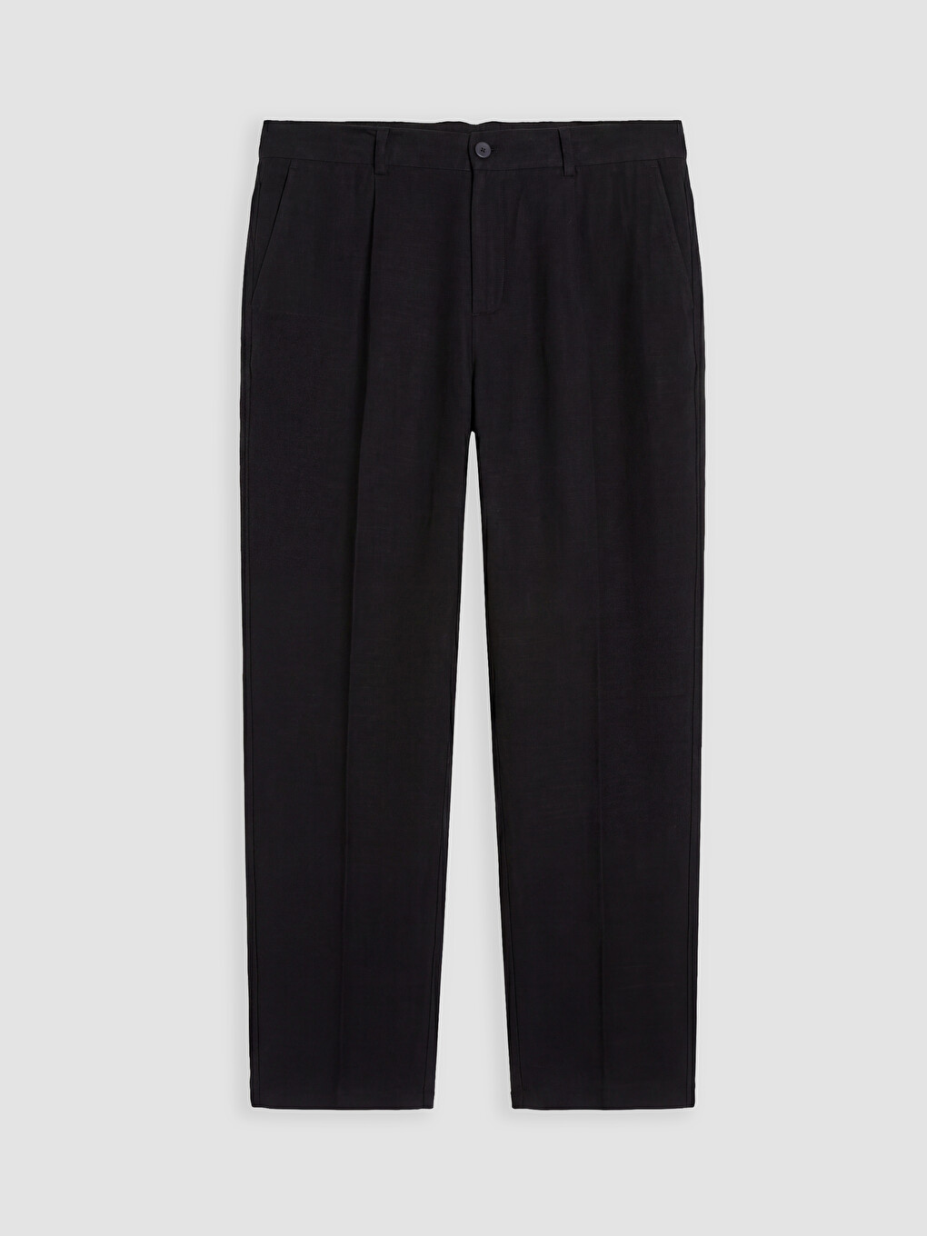 Siyah Regular Fit Keten Karışımlı Erkek Pileli Pantolon