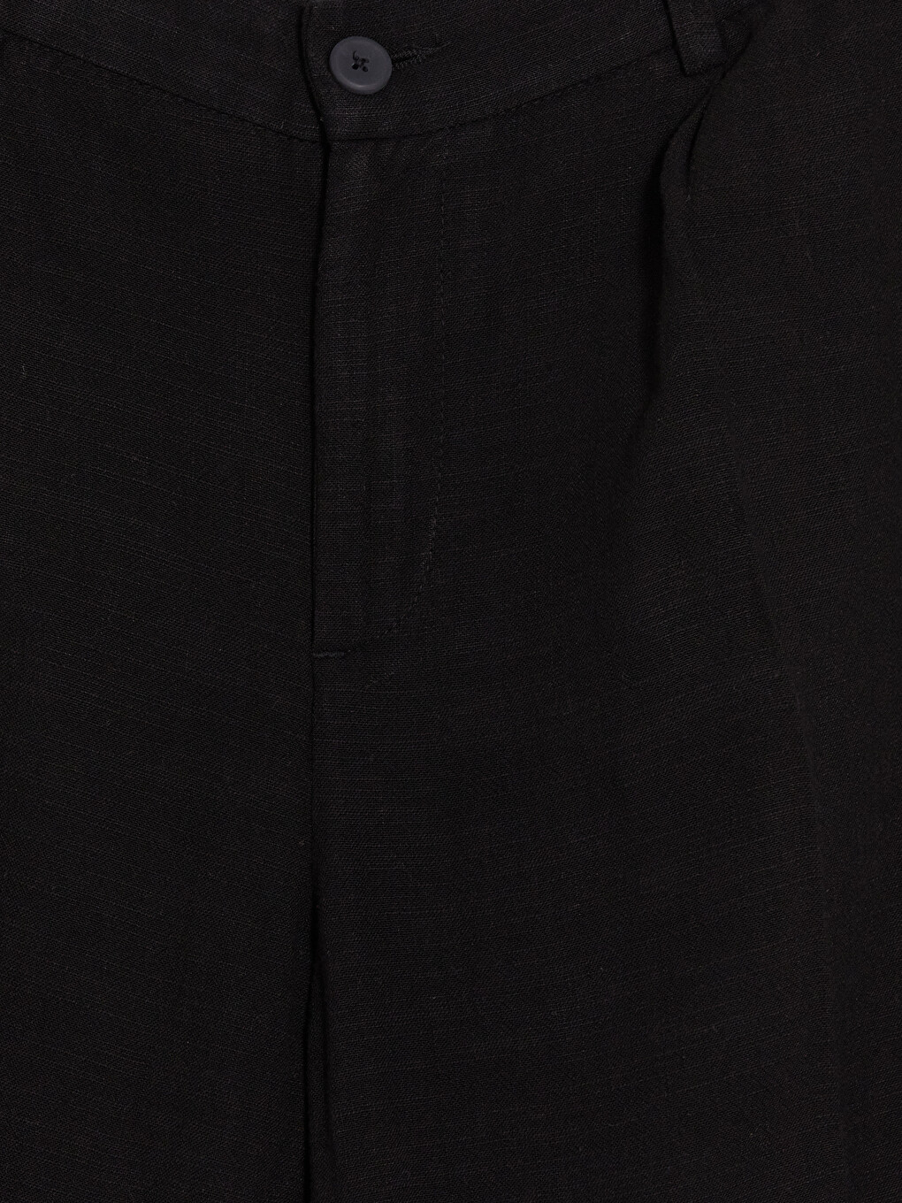 Siyah Regular Fit Keten Karışımlı Erkek Pileli Pantolon-2