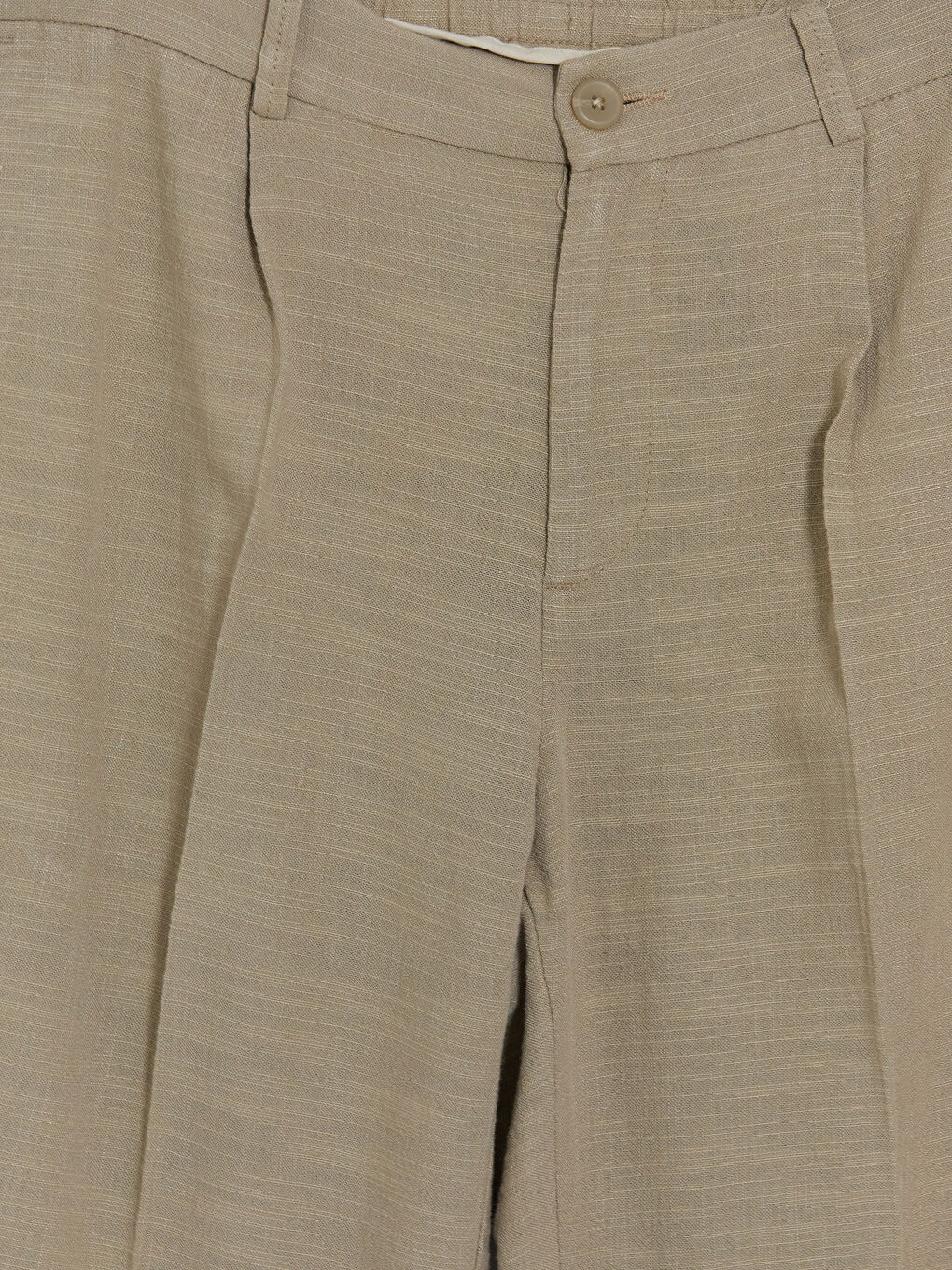 Bej Regular Fit Keten Karışımlı Erkek Pileli Pantolon-2