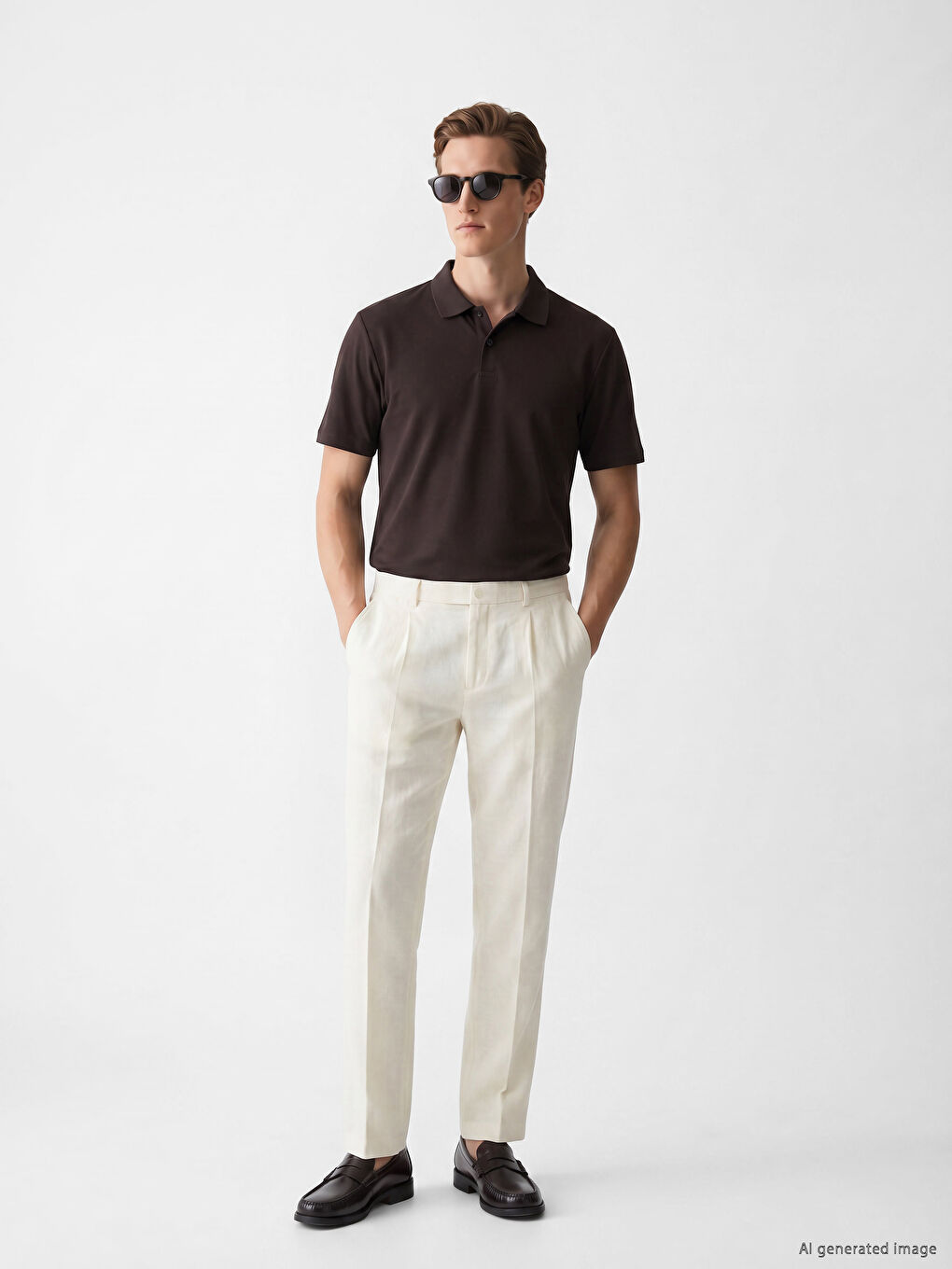 Bej Regular Fit Keten Karışımlı Erkek Pileli Pantolon