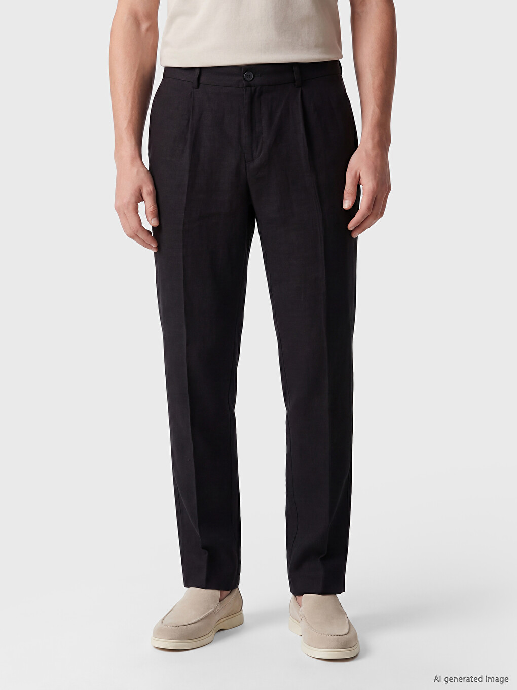 Pantalone ravnog kroja od mešavine lana sa faltama za muškarce-1