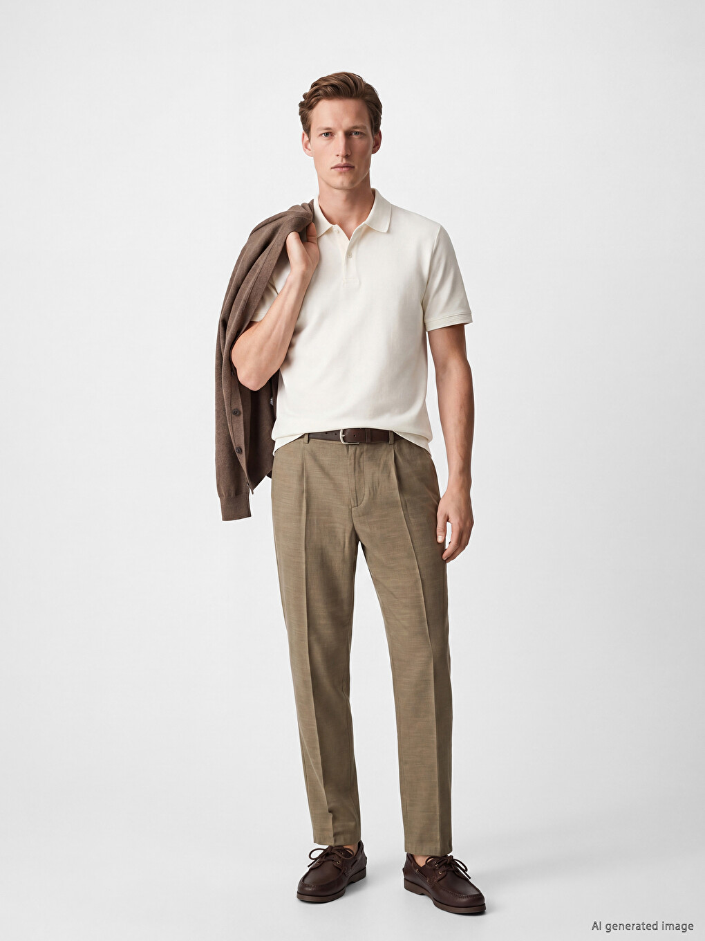 Regular Fit Linen Blend Men's Pleated Trousers