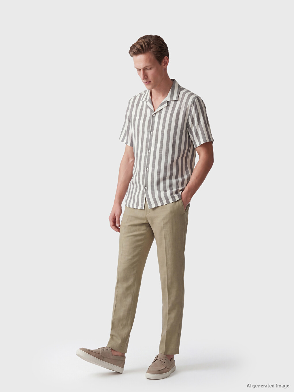 Regular Fit Linen Blend Men's Pleated Trousers