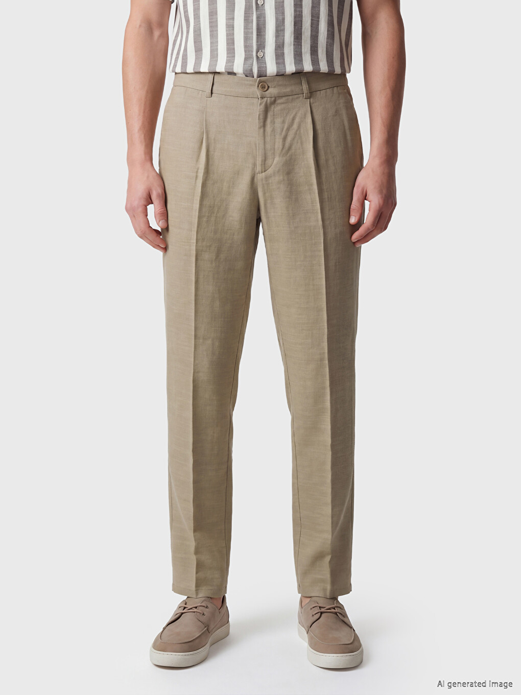 Regular Fit Linen Blend Men's Pleated Trousers-1
