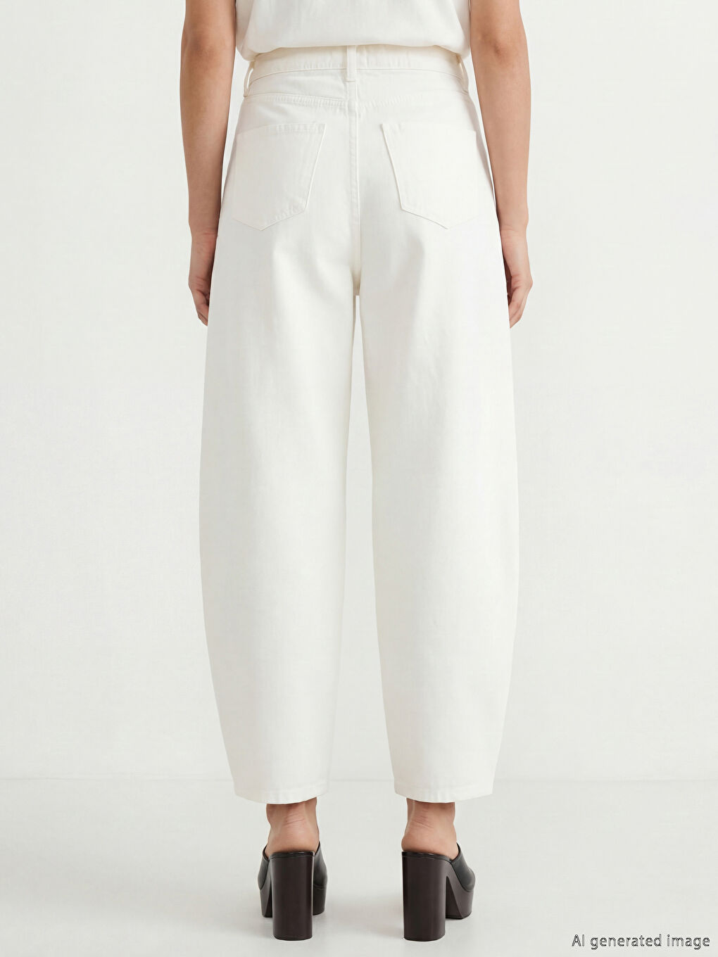 Beyaz Barrel Fit Kadın Jean Pantolon-2