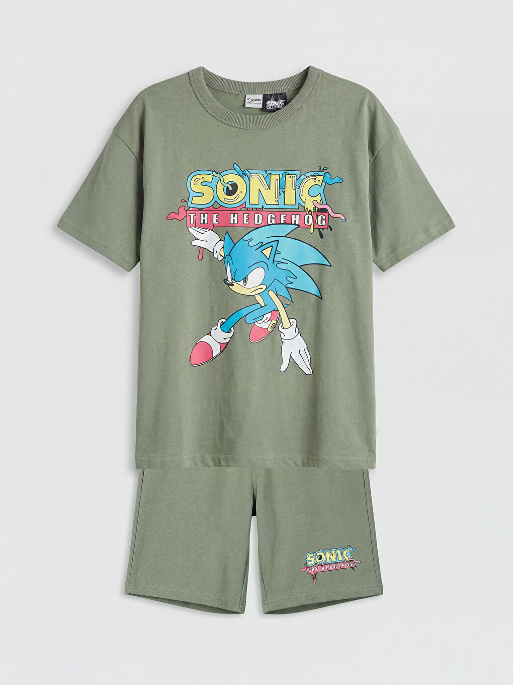 Haki Sonic Baskılı Erkek Çocuk Tişört ve Şort-3