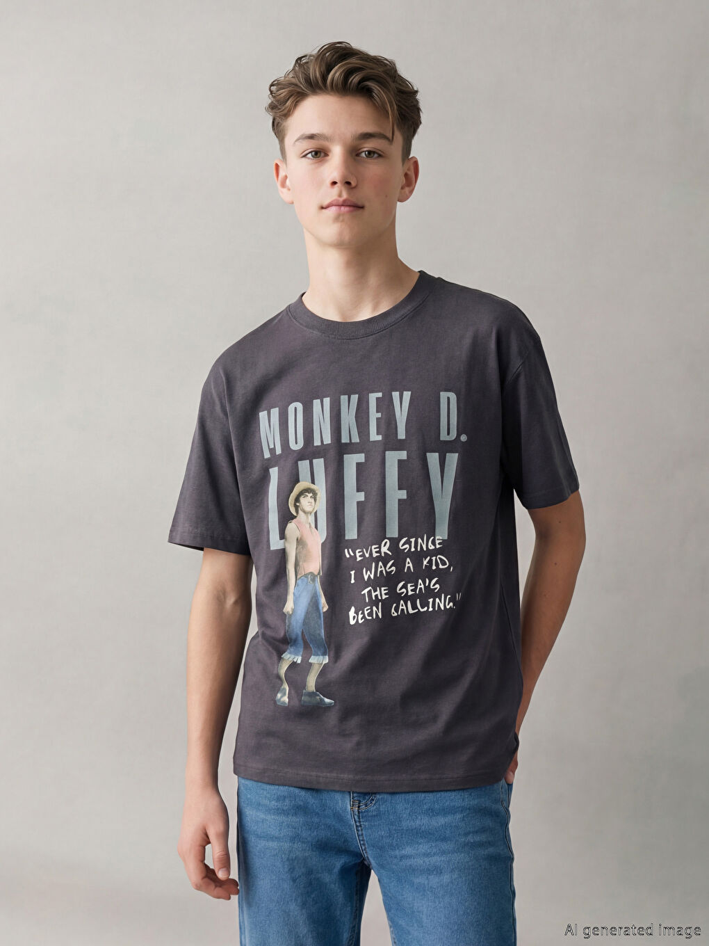 تي شيرت أولاد مطبوع بياقة دائرية قطعة واحدة-1