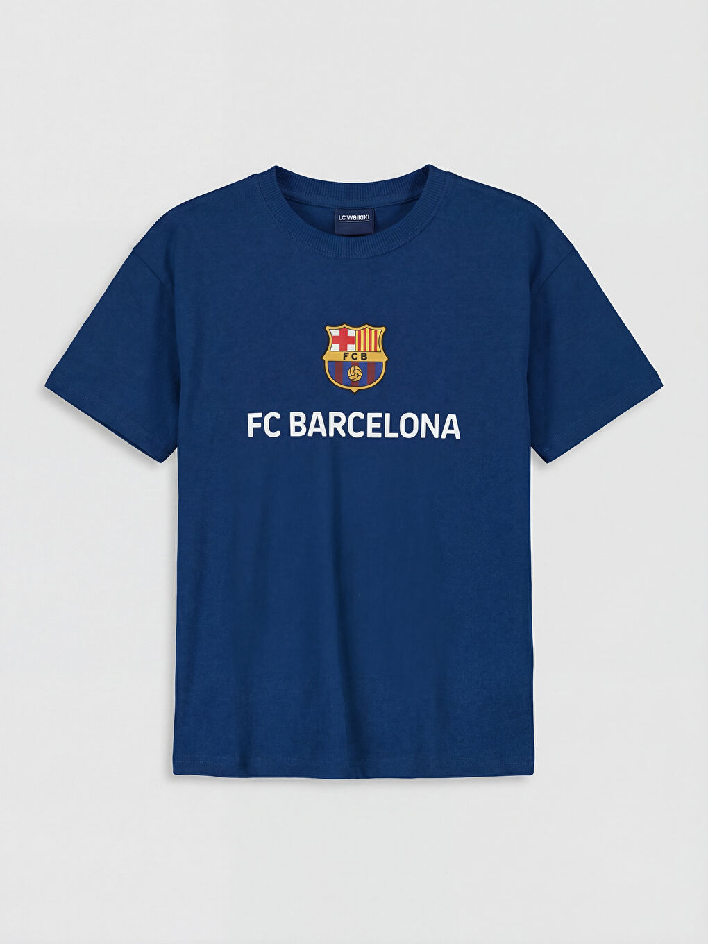 Lacivert Bisiklet Yaka FC Barcelona Baskılı Erkek Çocuk Tişört-1