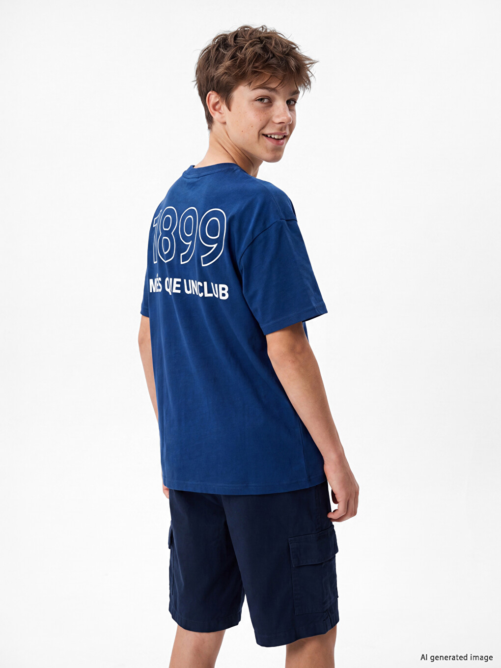 Crew Neck Fc Barcelona Printed Boys' T-shirt