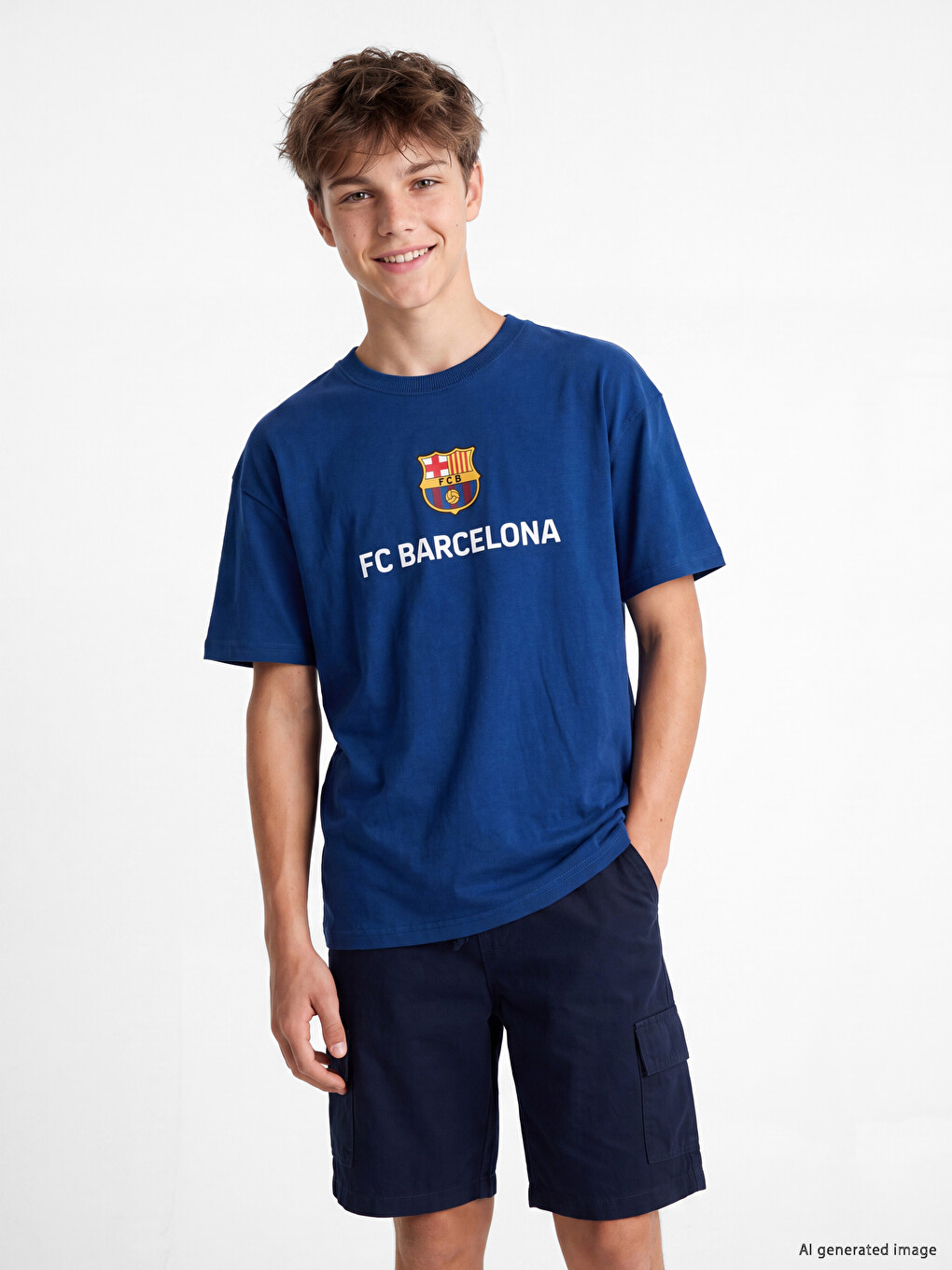 Crew Neck Fc Barcelona Printed Boys' T-shirt-1