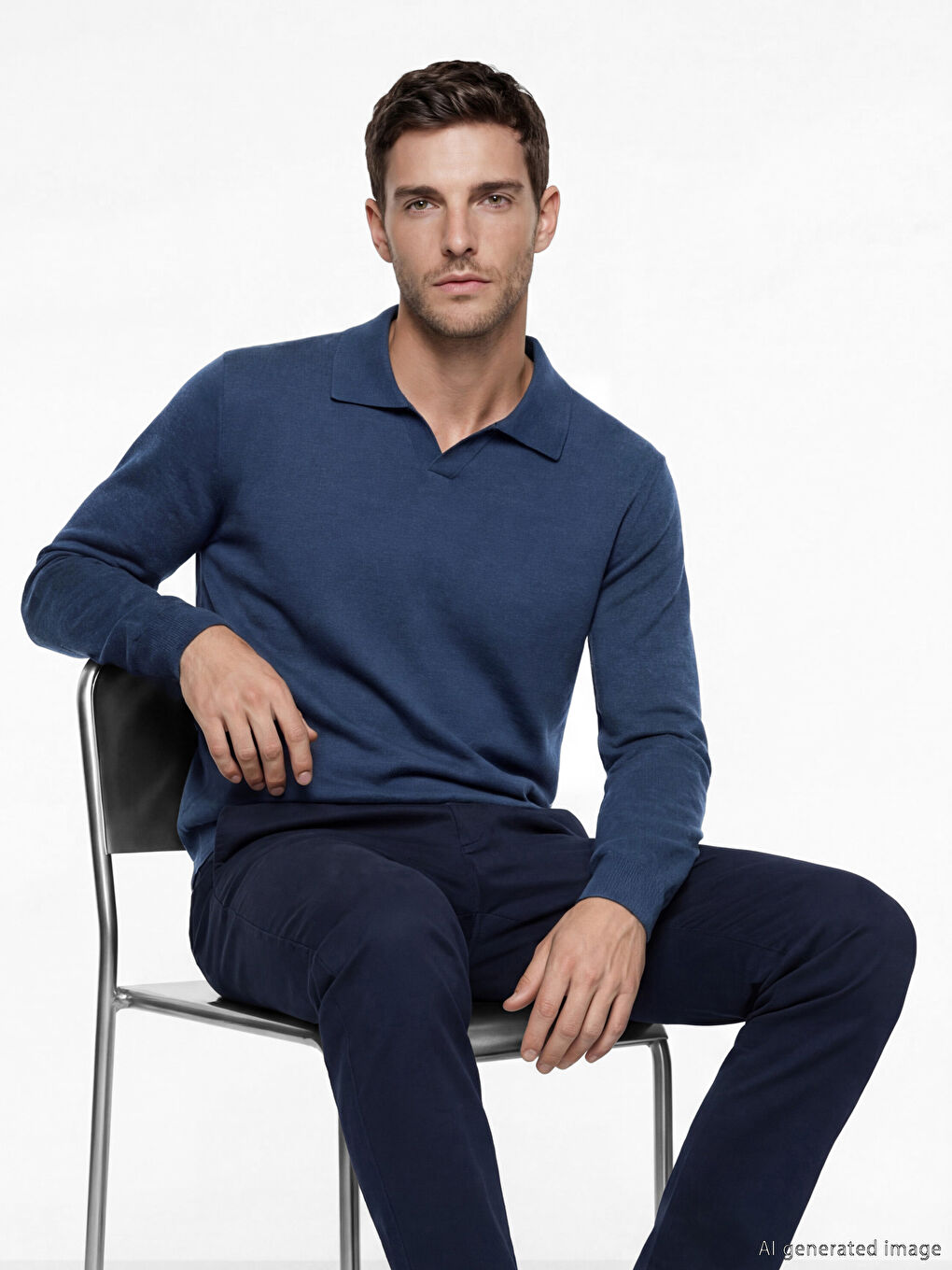 İndigo Polo Yaka Erkek Triko Kazak