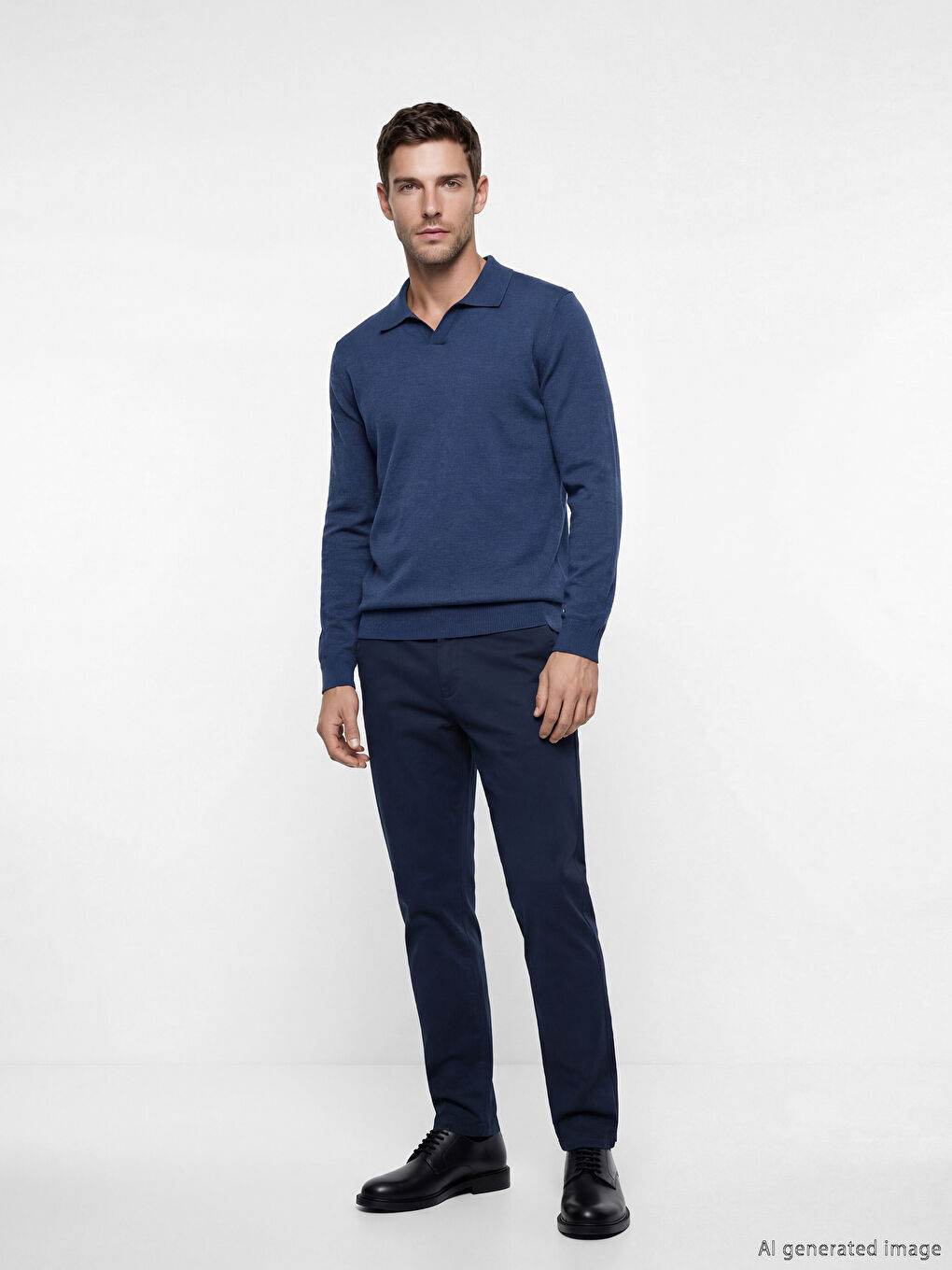 İndigo Polo Yaka Erkek Triko Kazak-1