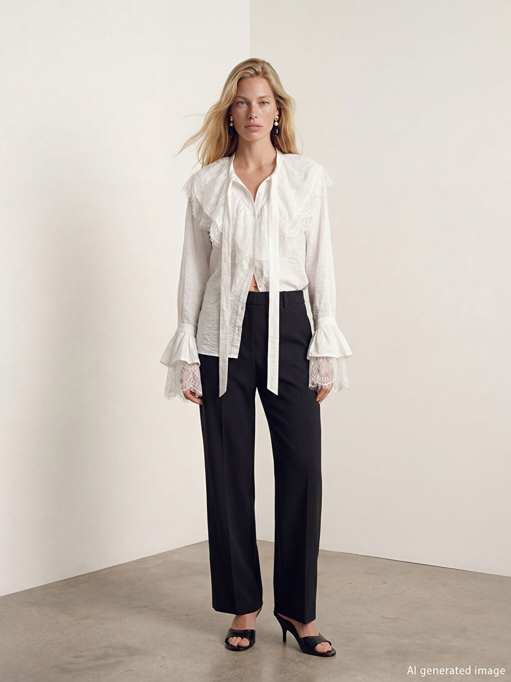 Siyah Standart Kalıp Geniş Paça Kadın Pantolon