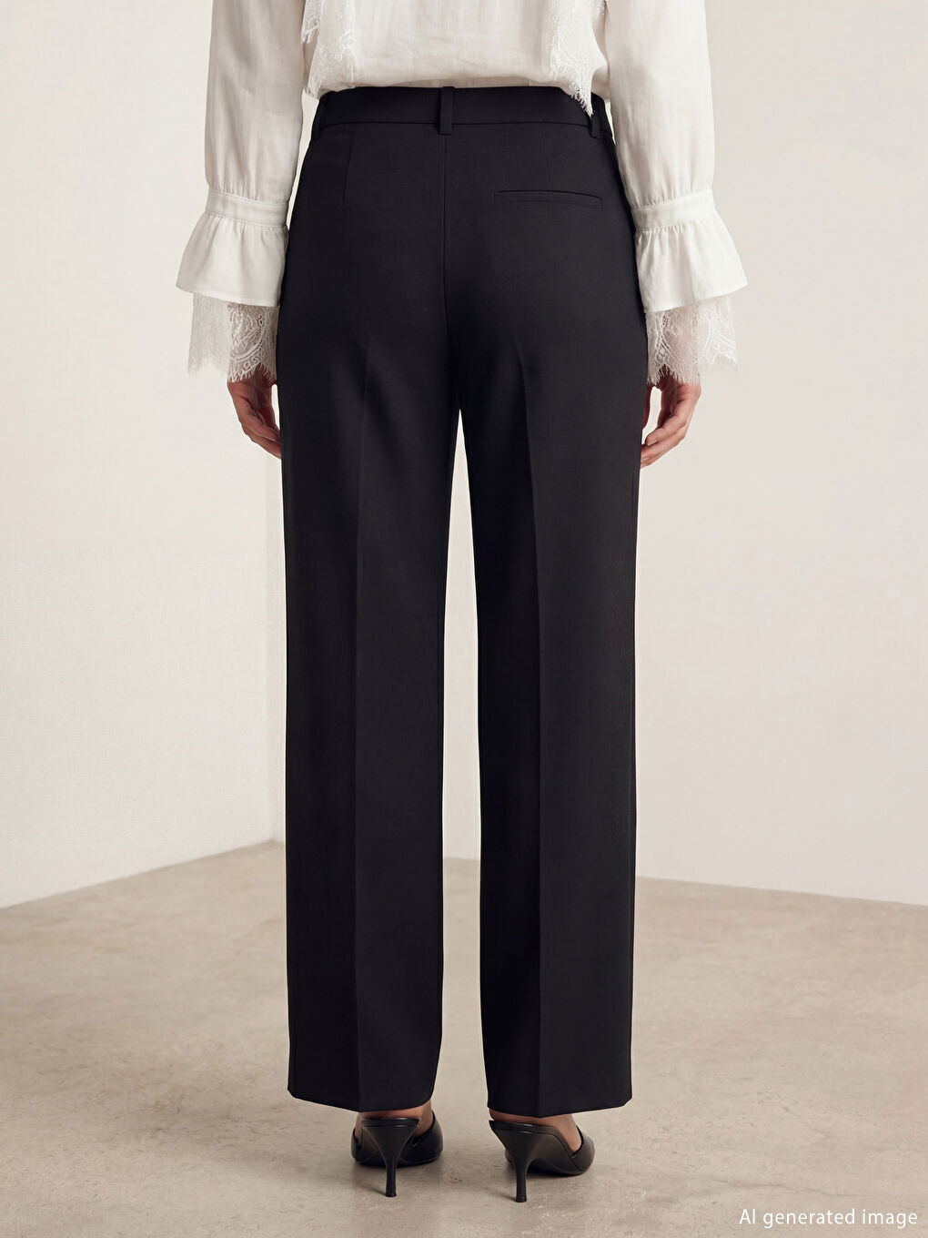 Siyah Standart Kalıp Geniş Paça Kadın Pantolon-2