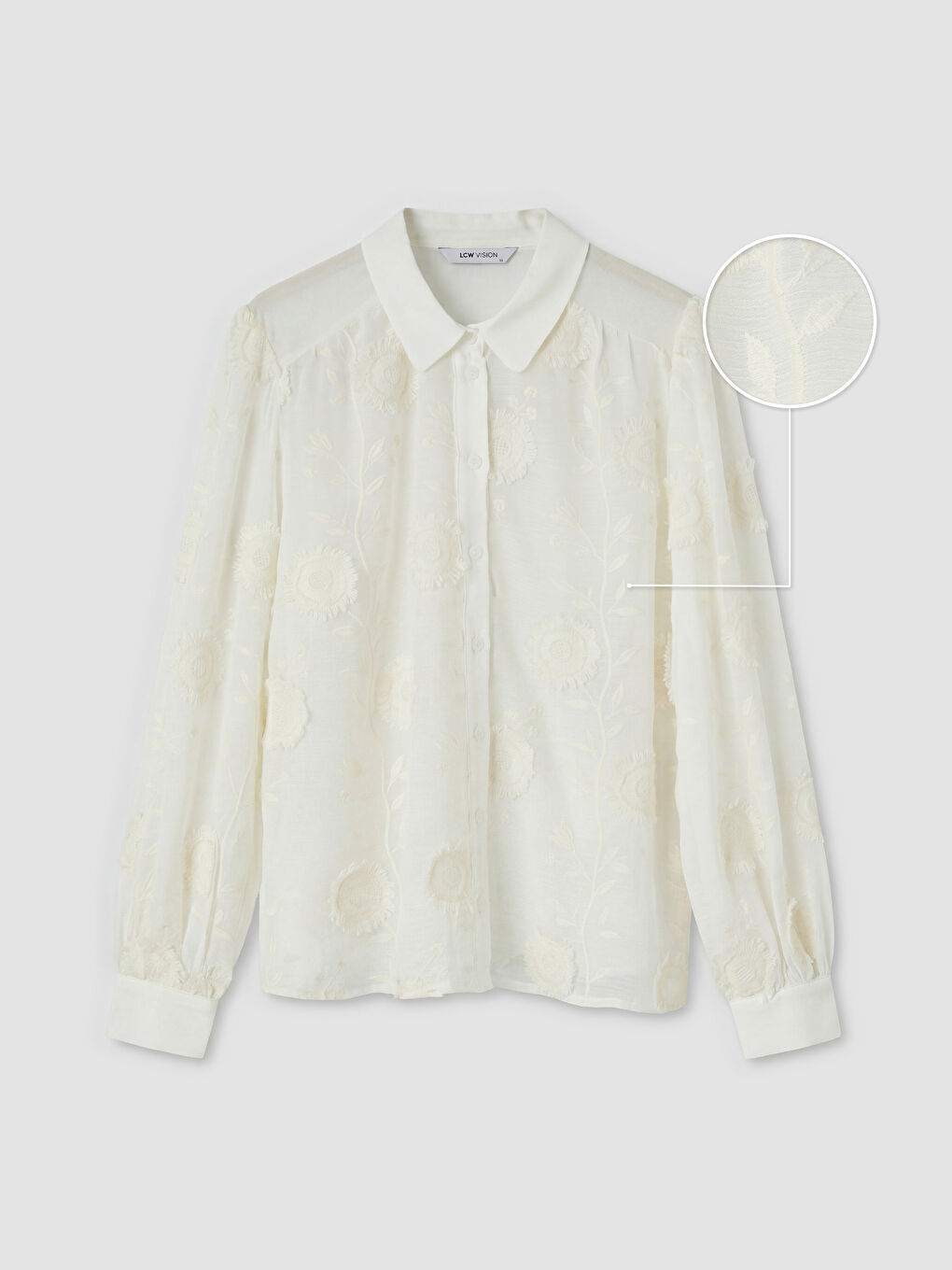 Ekru Nakışlı Kadın Gömlek