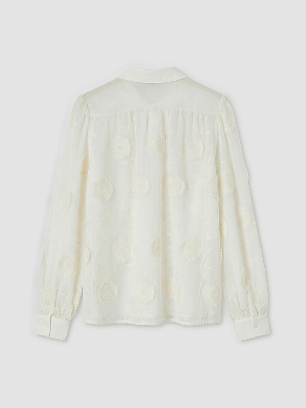 Ekru Nakışlı Kadın Gömlek-1
