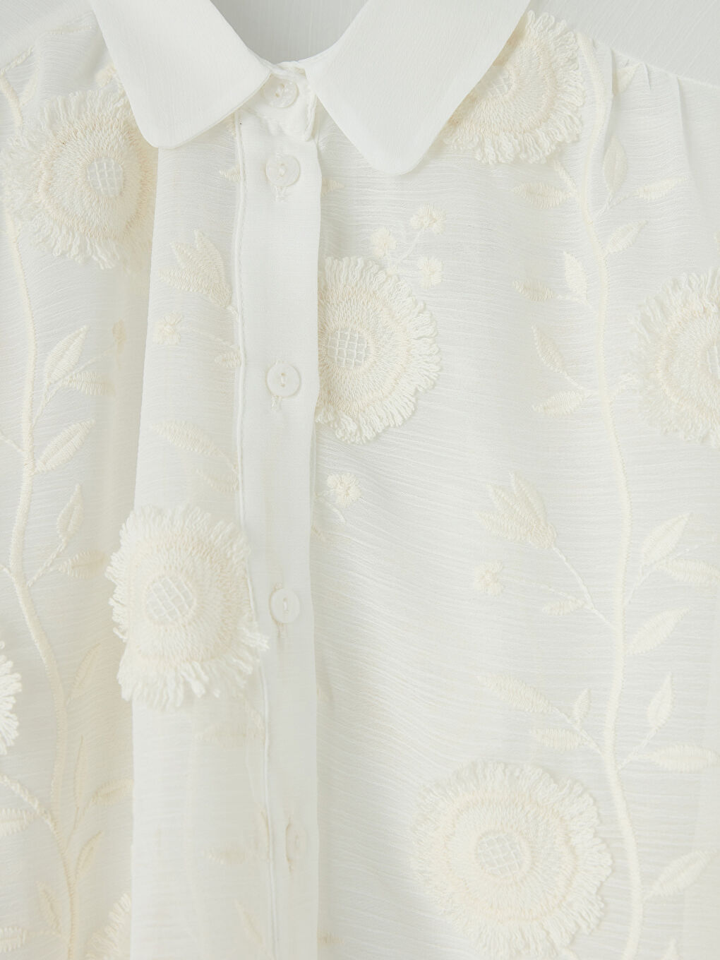 Ekru Nakışlı Kadın Gömlek-2