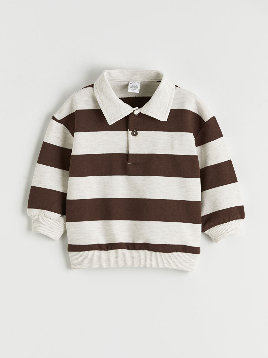 Kahverengi Polo Yaka Çizgili Erkek Bebek Sweatshirt ve Eşofman Altı-1