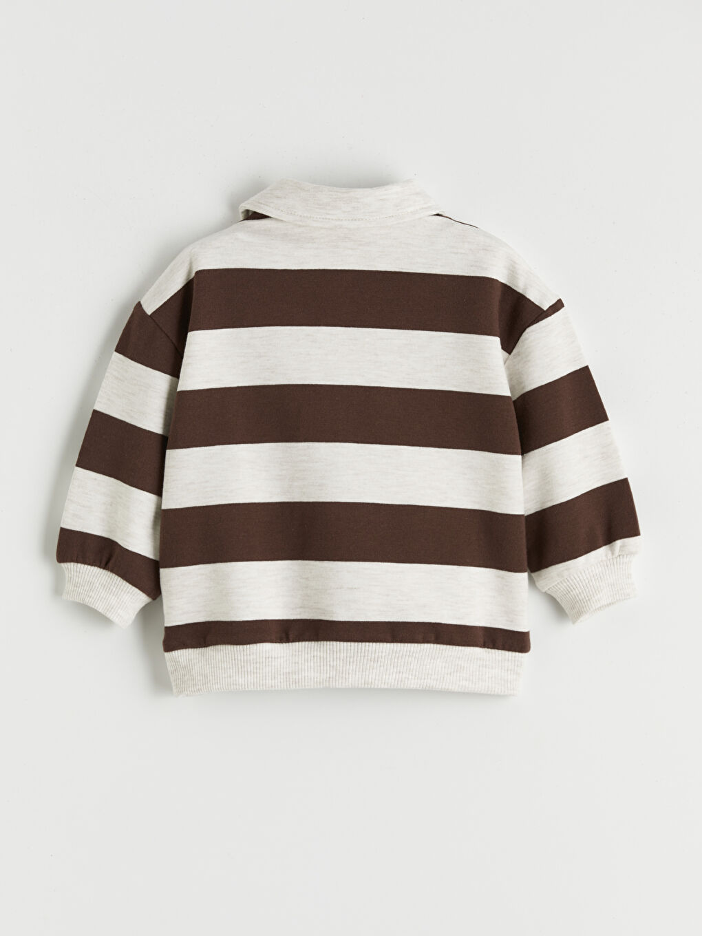 Kahverengi Polo Yaka Çizgili Erkek Bebek Sweatshirt ve Eşofman Altı-2