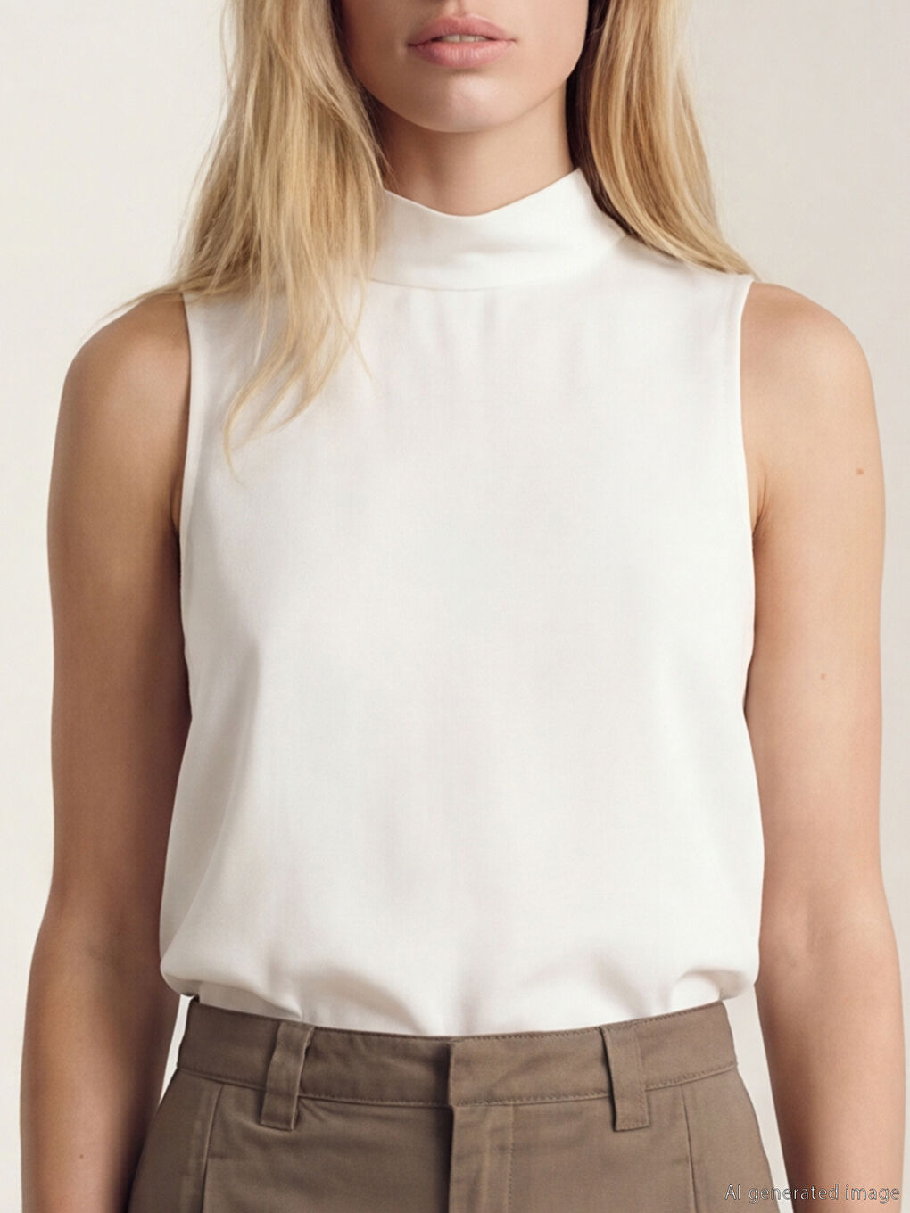 Ekru Fular Yaka Saten Bluz-2