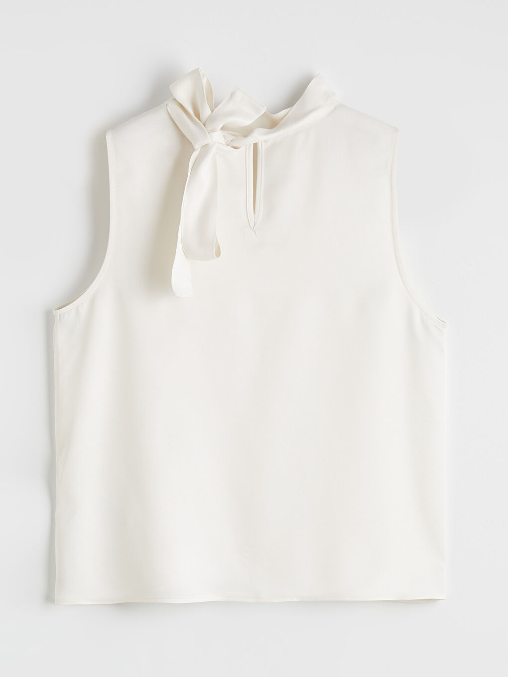 Ekru Fular Yaka Saten Bluz-5