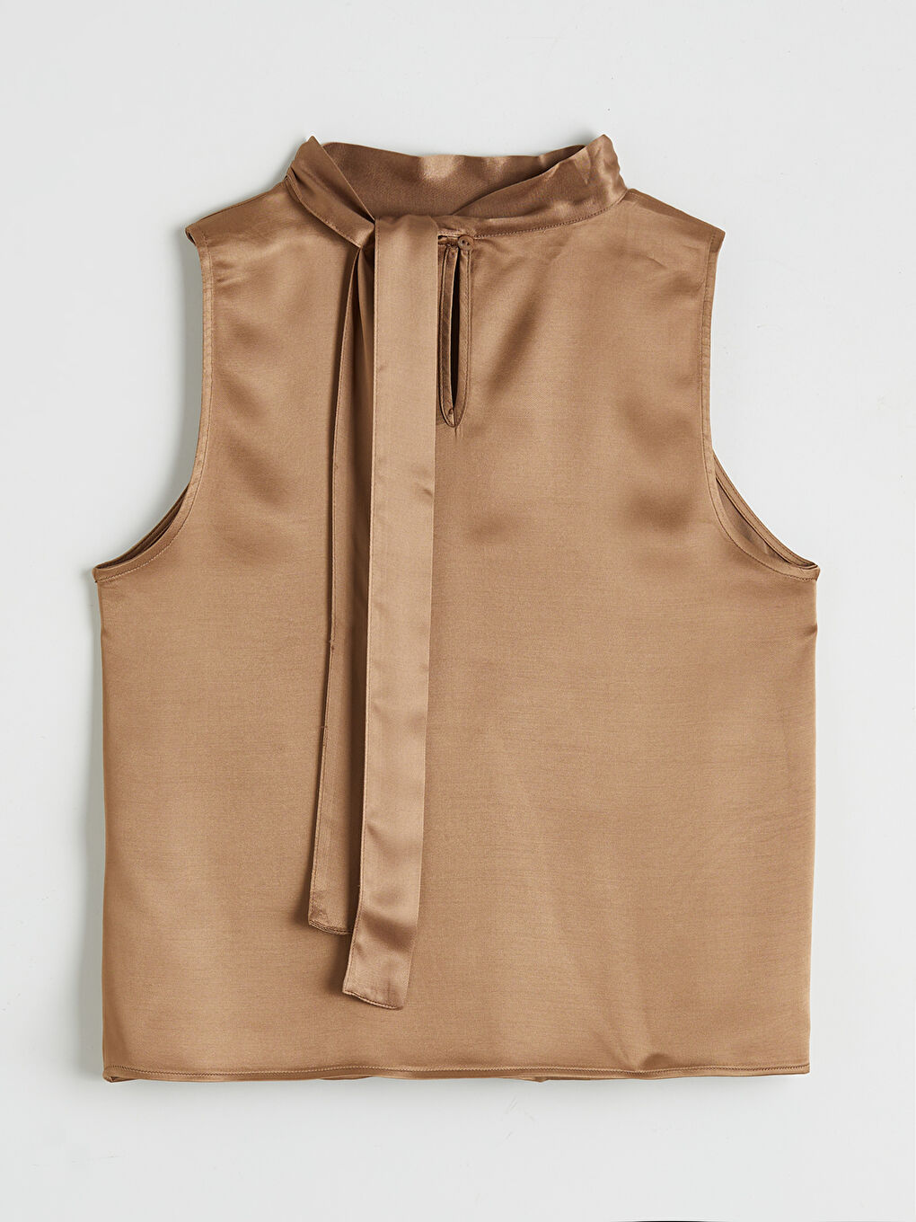 Kahverengi Fular Yaka Saten Bluz-4