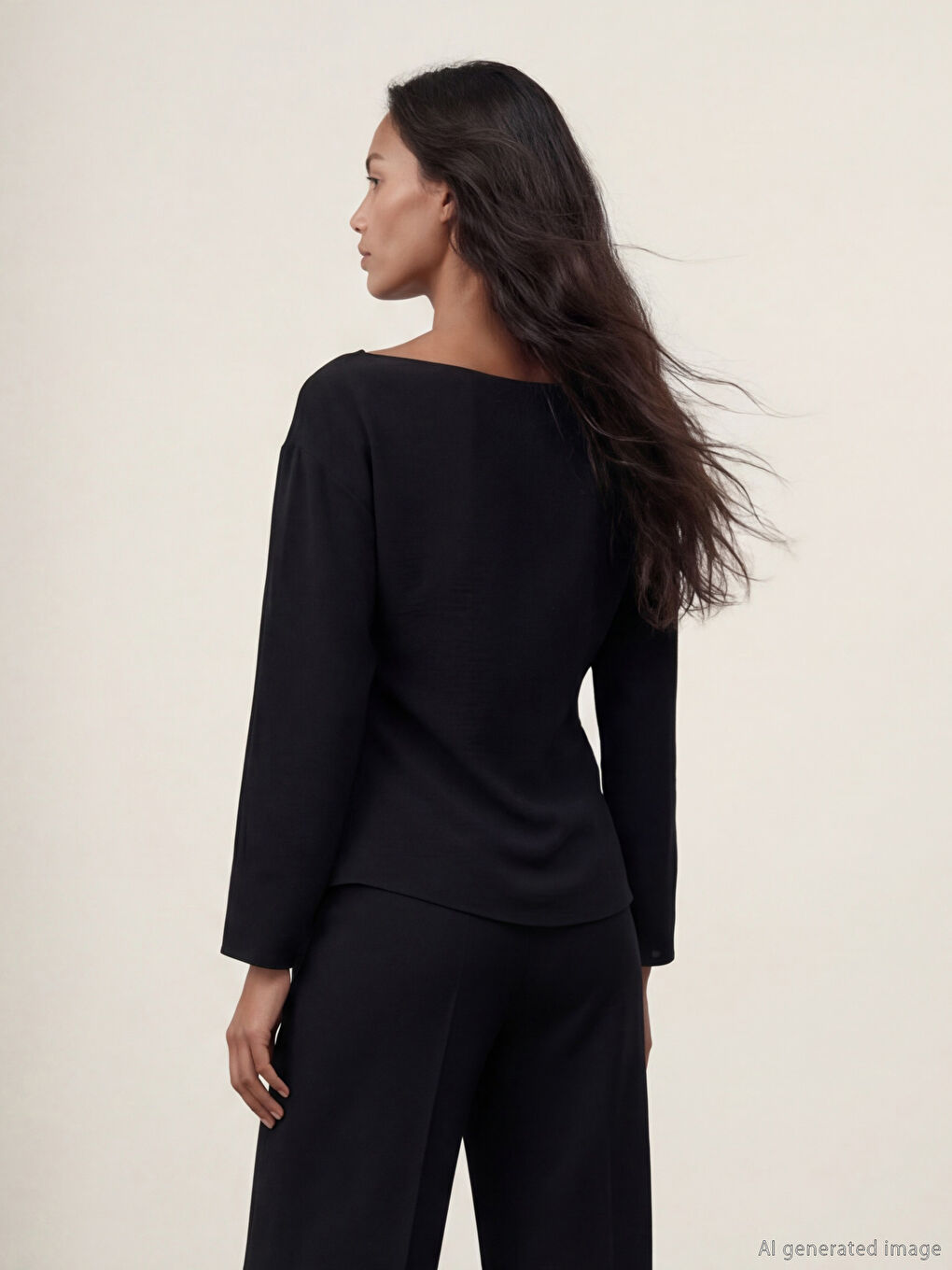 Siyah Kayık Yaka Asimetrik Kesim Büzgülü Bluz-3