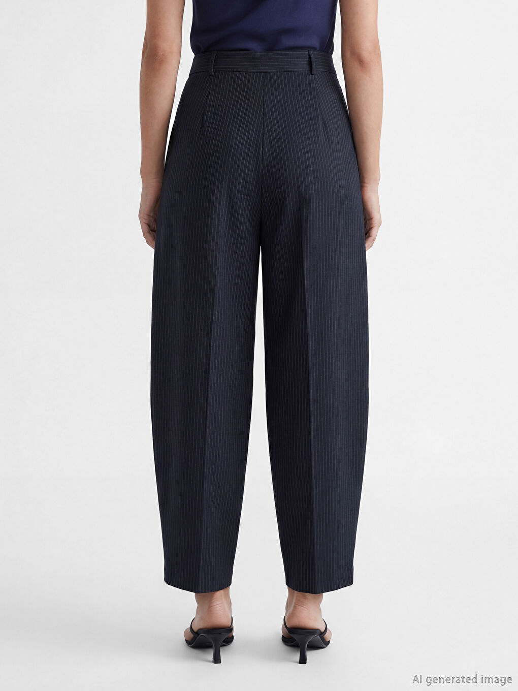 Lacivert Balloon Fit Çizgili Kadın Pantolon-2