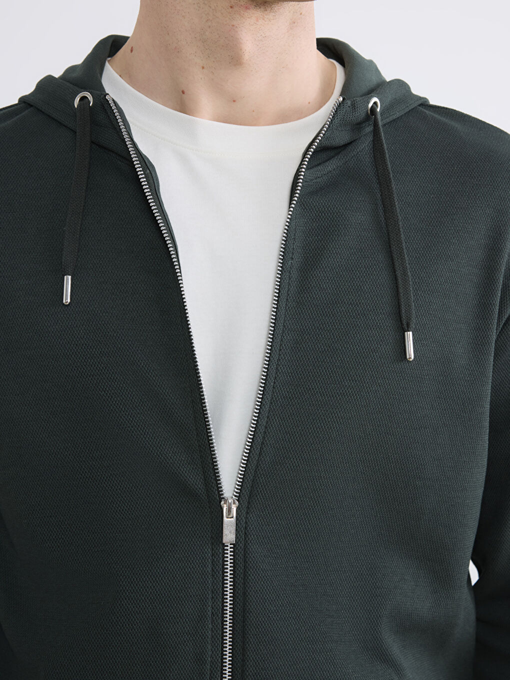 Yeşil Kapüşonlu Erkek Fermuarlı Sweatshirt-2