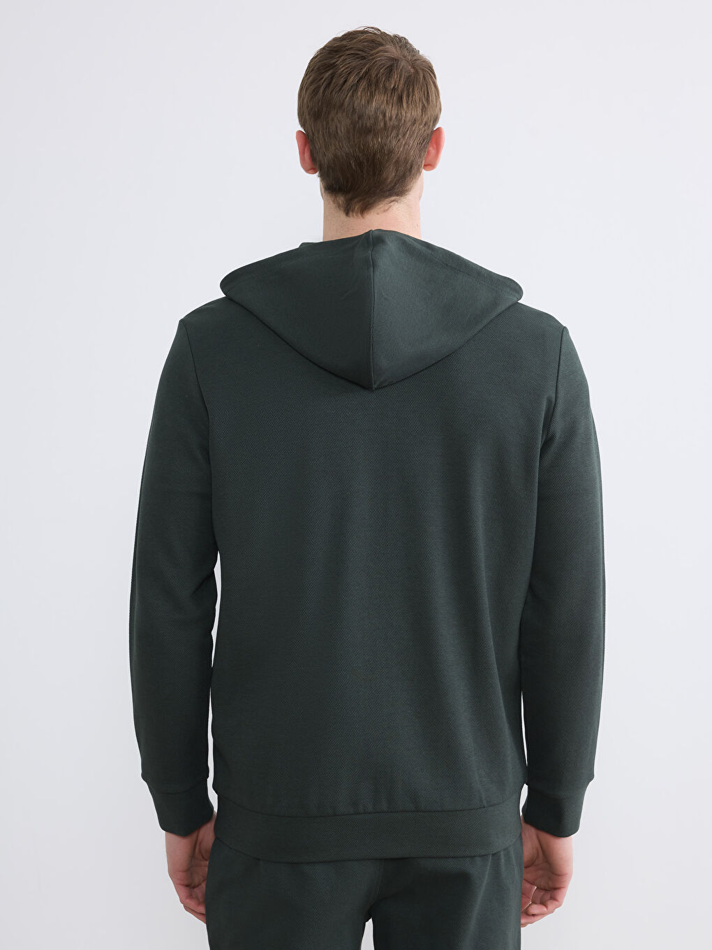 Yeşil Kapüşonlu Erkek Fermuarlı Sweatshirt-3