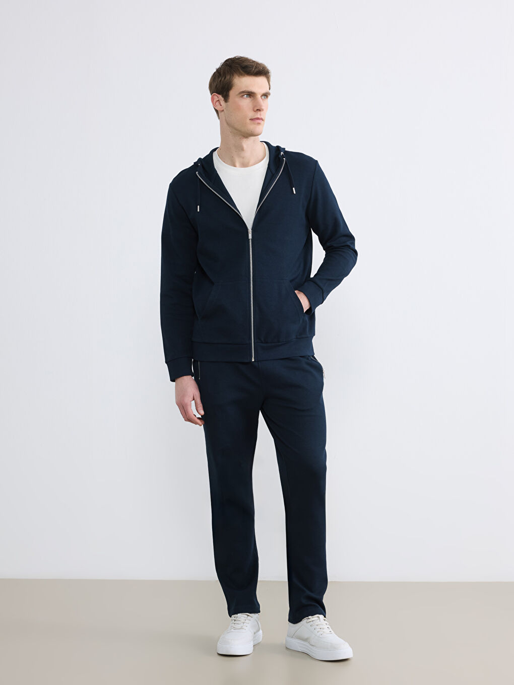 Lacivert Kapüşonlu Erkek Fermuarlı Sweatshirt-1