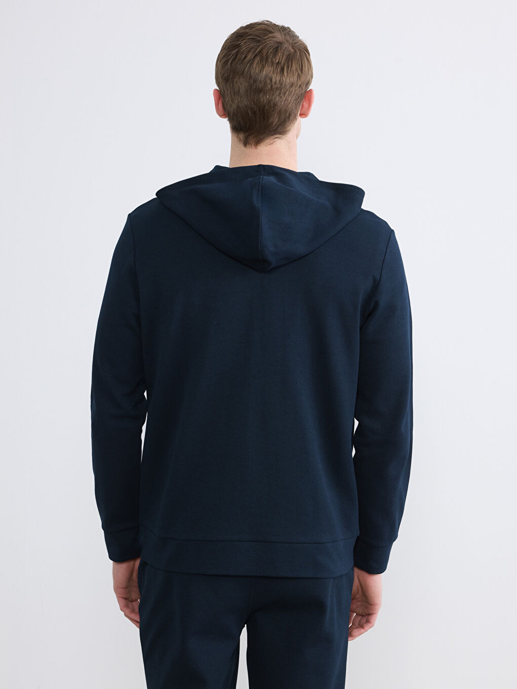 Lacivert Kapüşonlu Erkek Fermuarlı Sweatshirt-3