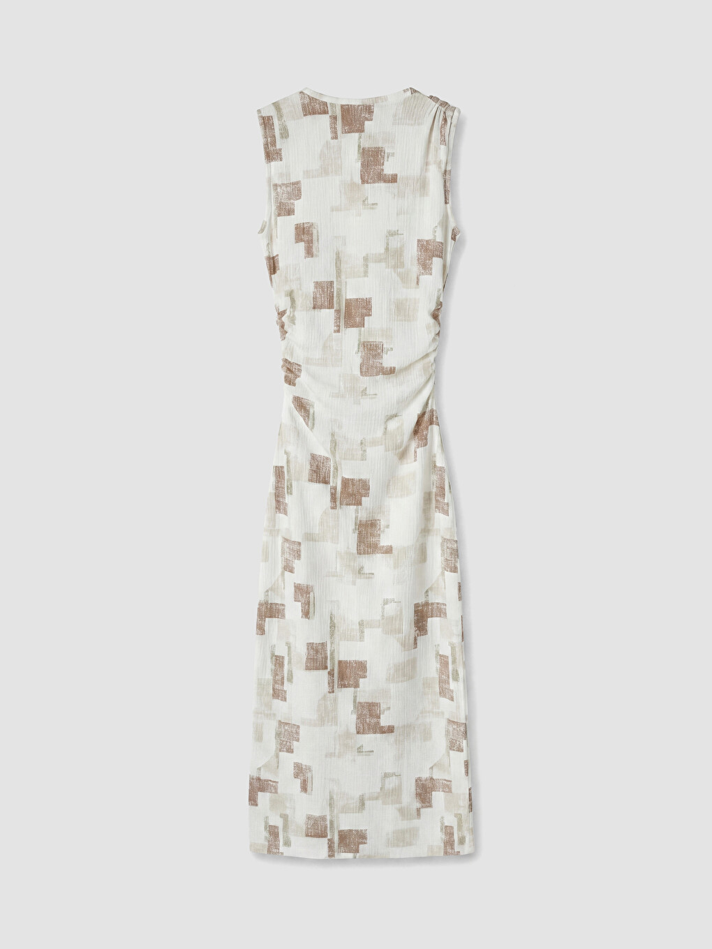 Crew Neck Patterned Ruched Dress-2
