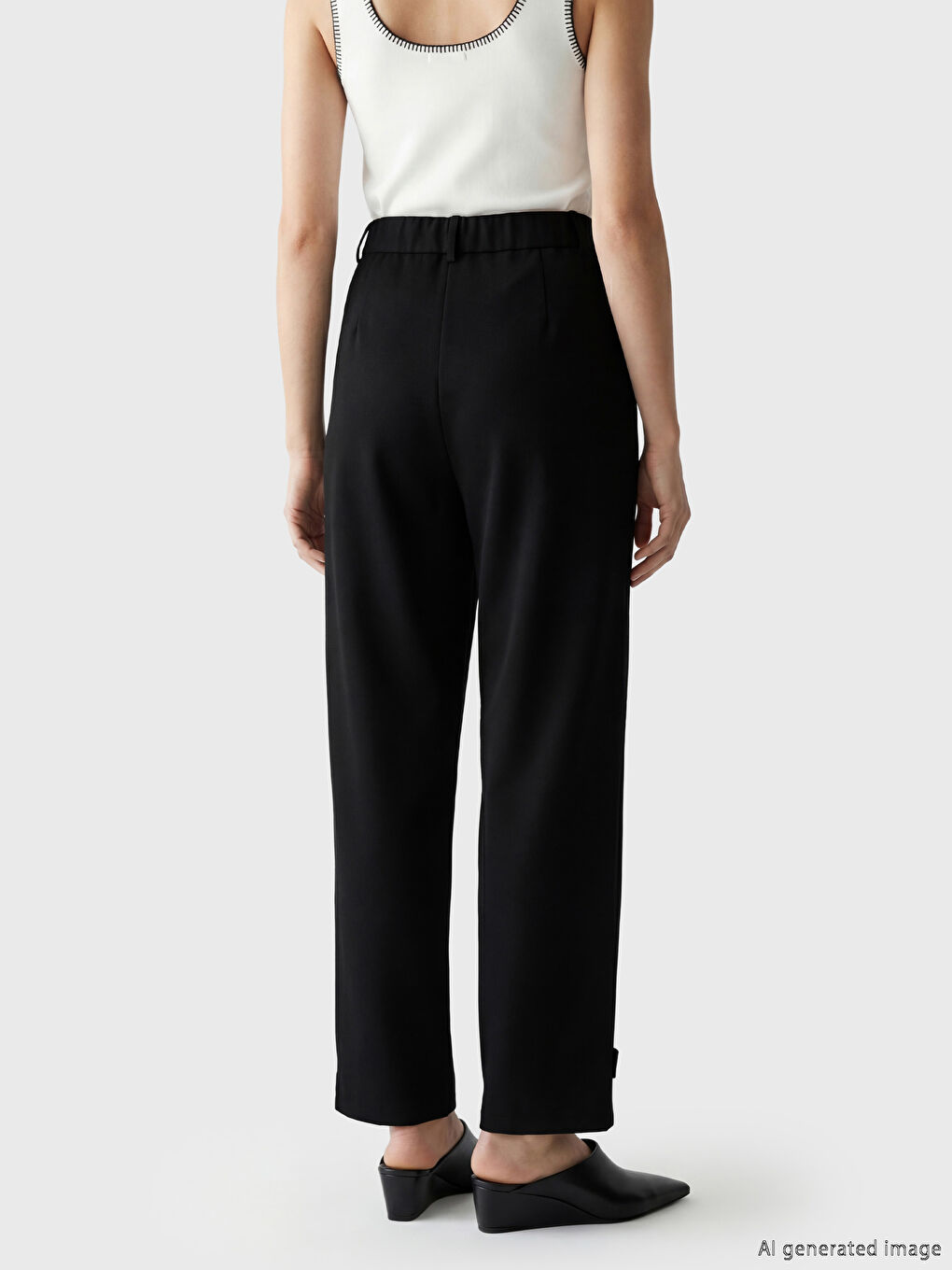 Siyah Yüksek Bel Pileli Kadın Kumaş Pantolon	-3