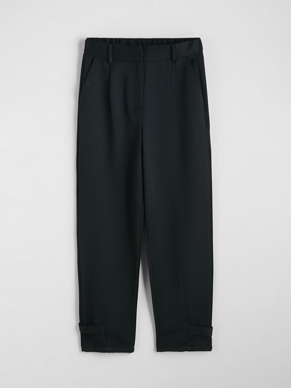 Siyah Yüksek Bel Pileli Kadın Kumaş Pantolon	-4