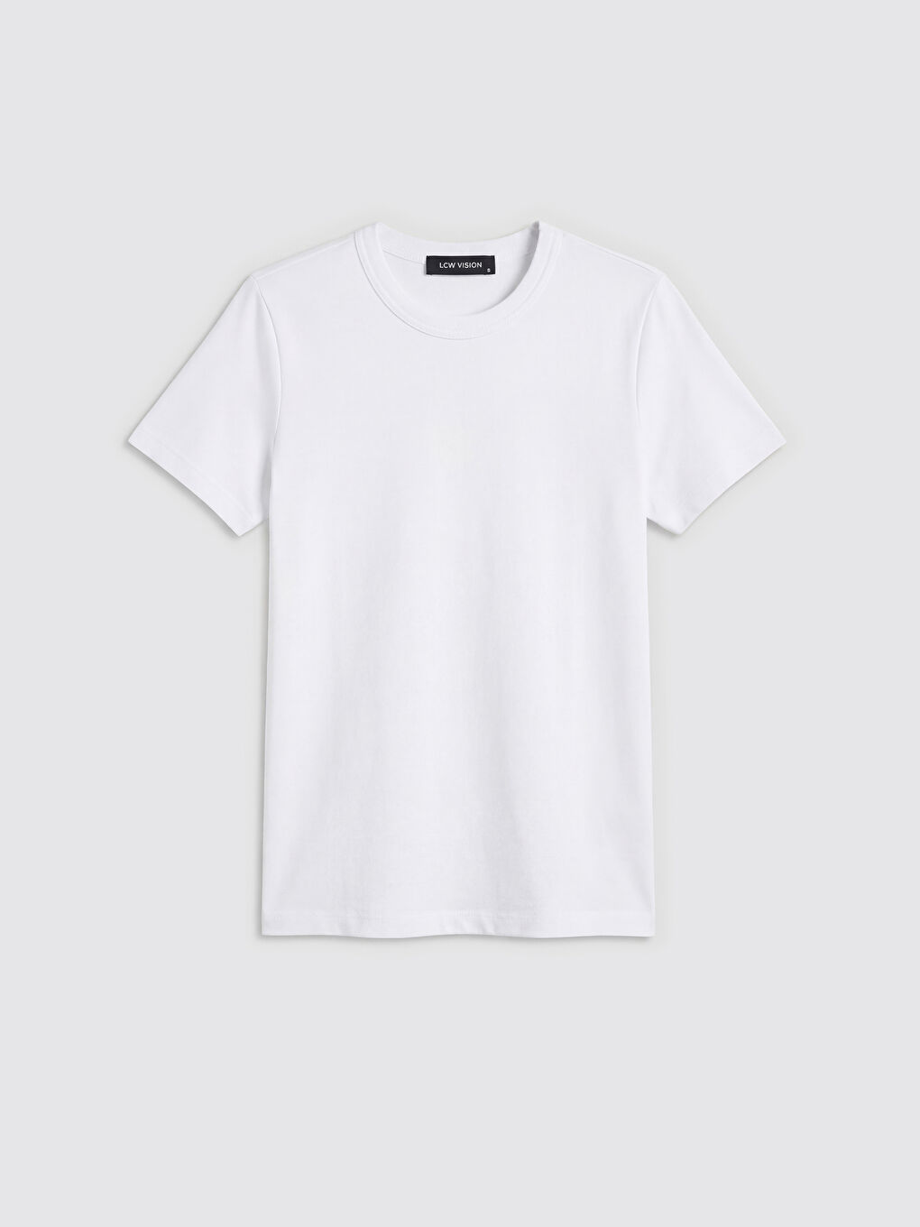 Beyaz Bisiklet Yaka Kadın Tişört