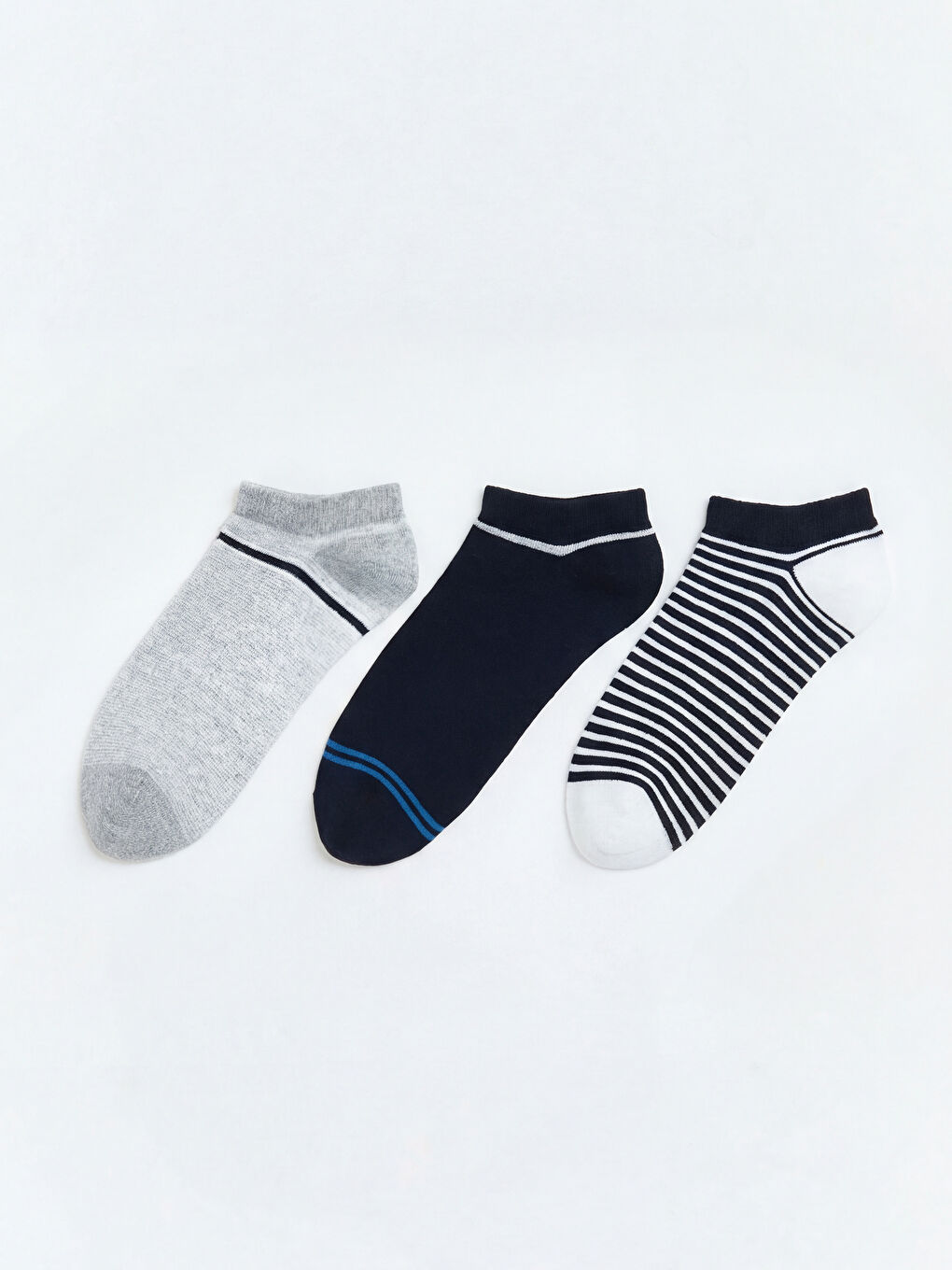 Gri Çizgili Erkek Çocuk Patik Çorap 3'lü