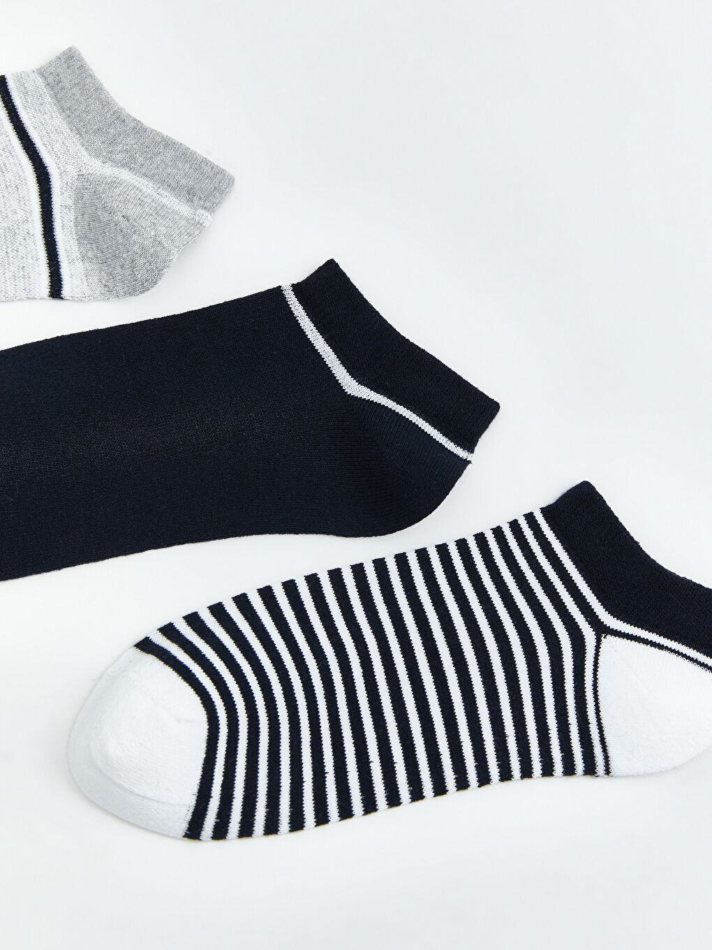Gri Çizgili Erkek Çocuk Patik Çorap 3'lü-1